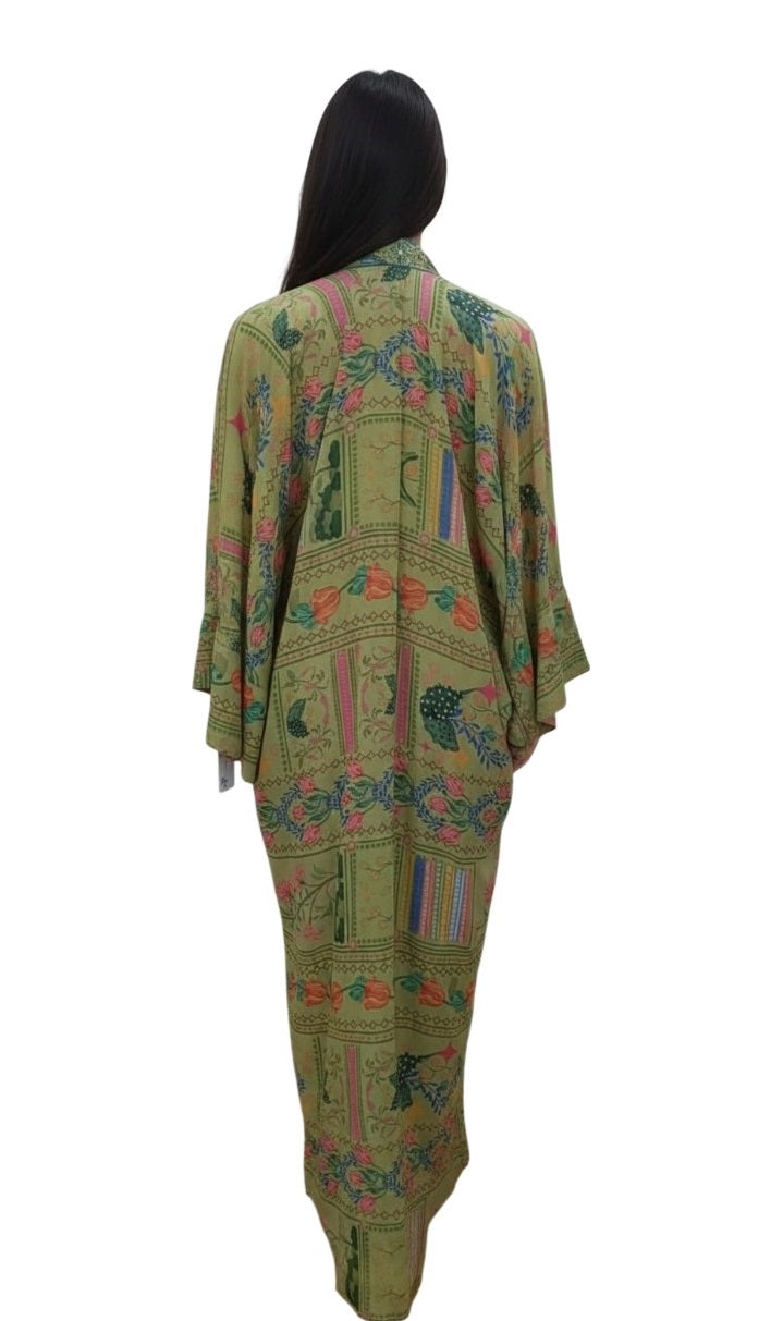 Botanical Print Flowing Kaftan Maxi Dress