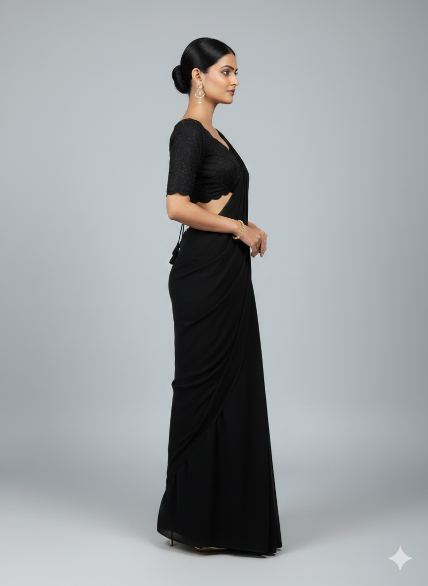 Classic Black Georgette Saree with Embroidered Blouse