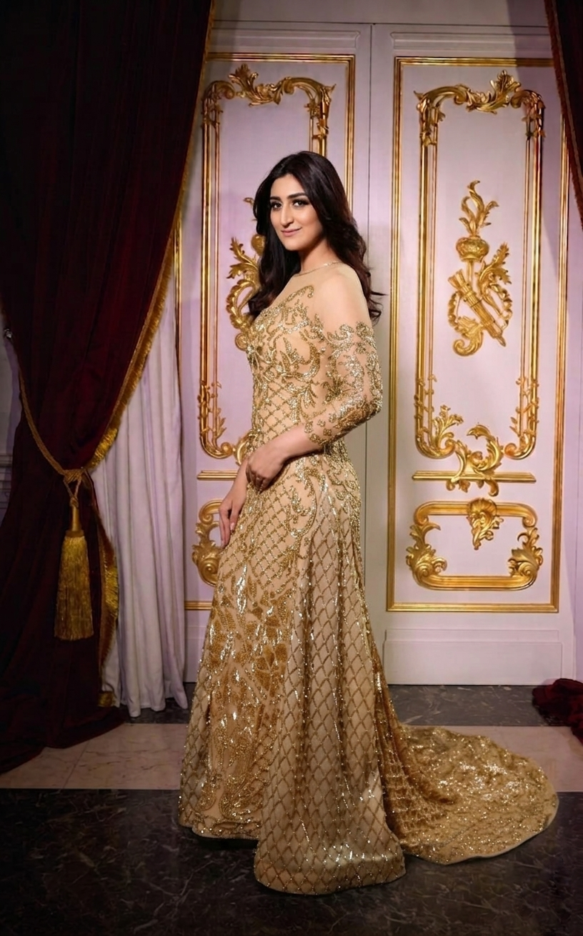 Aurielle Gold Embellished Couture Gown