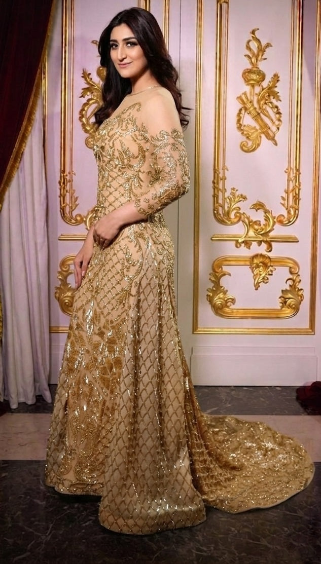 Aurielle Gold Embellished Couture Gown