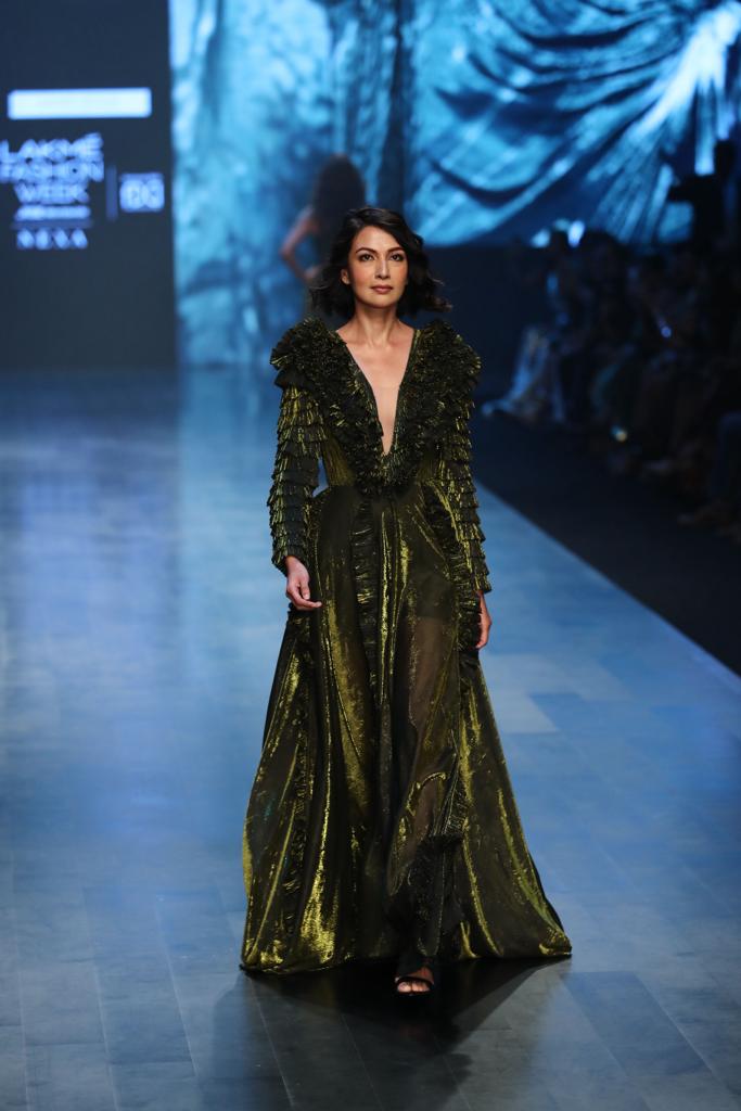 Green metallic gown