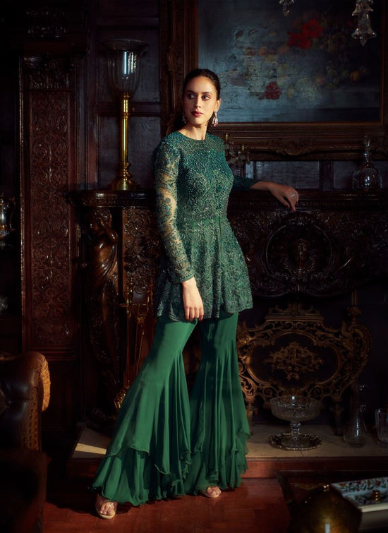 Emerald Green Sharara Party Suit