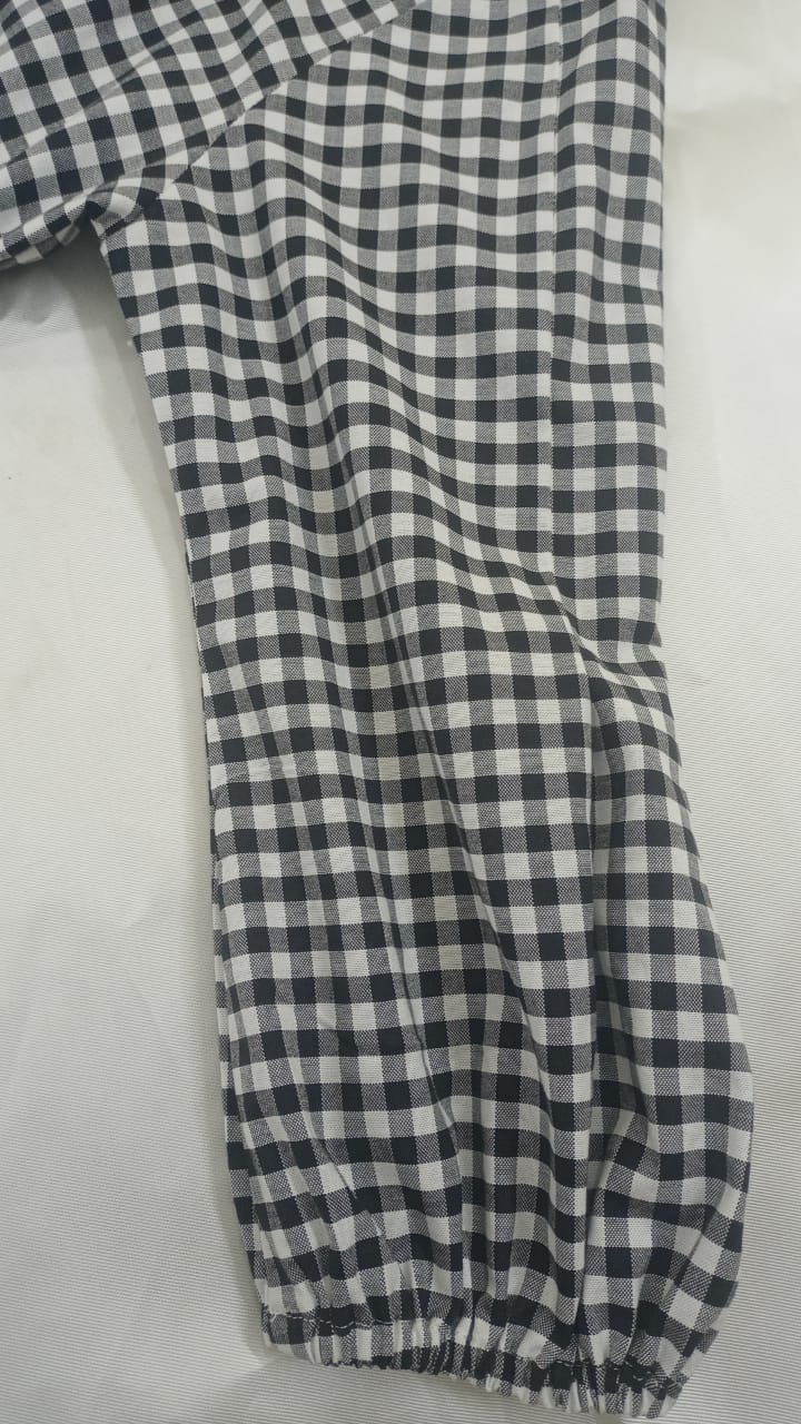 Black & White Gingham Shirt Top with Lace Trim Collar