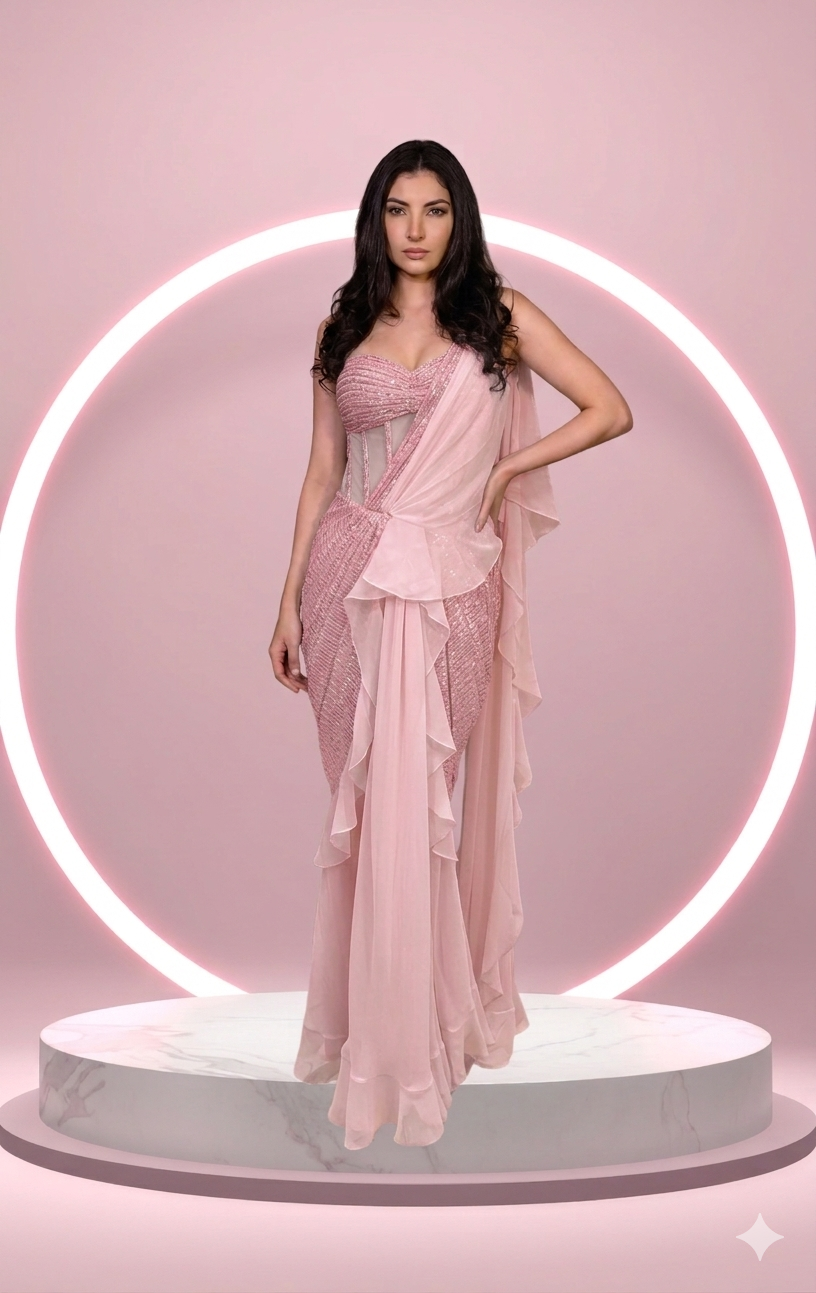 Rosé Lumière Embellished Drape Saree