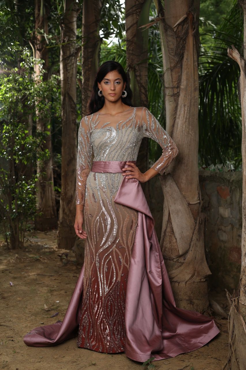 Grey Silver and Old Rose Bridal Gown