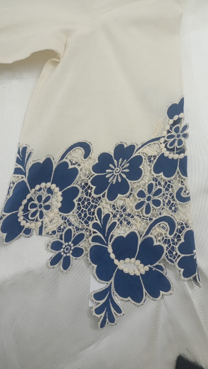 White Embroidered V-Neck Women’s Top with Floral Hem