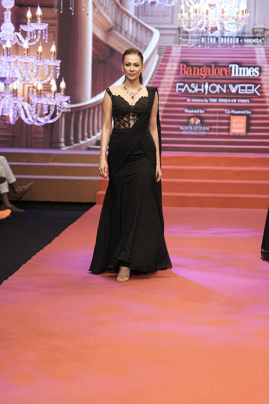 Black Sculpted Draped Saree