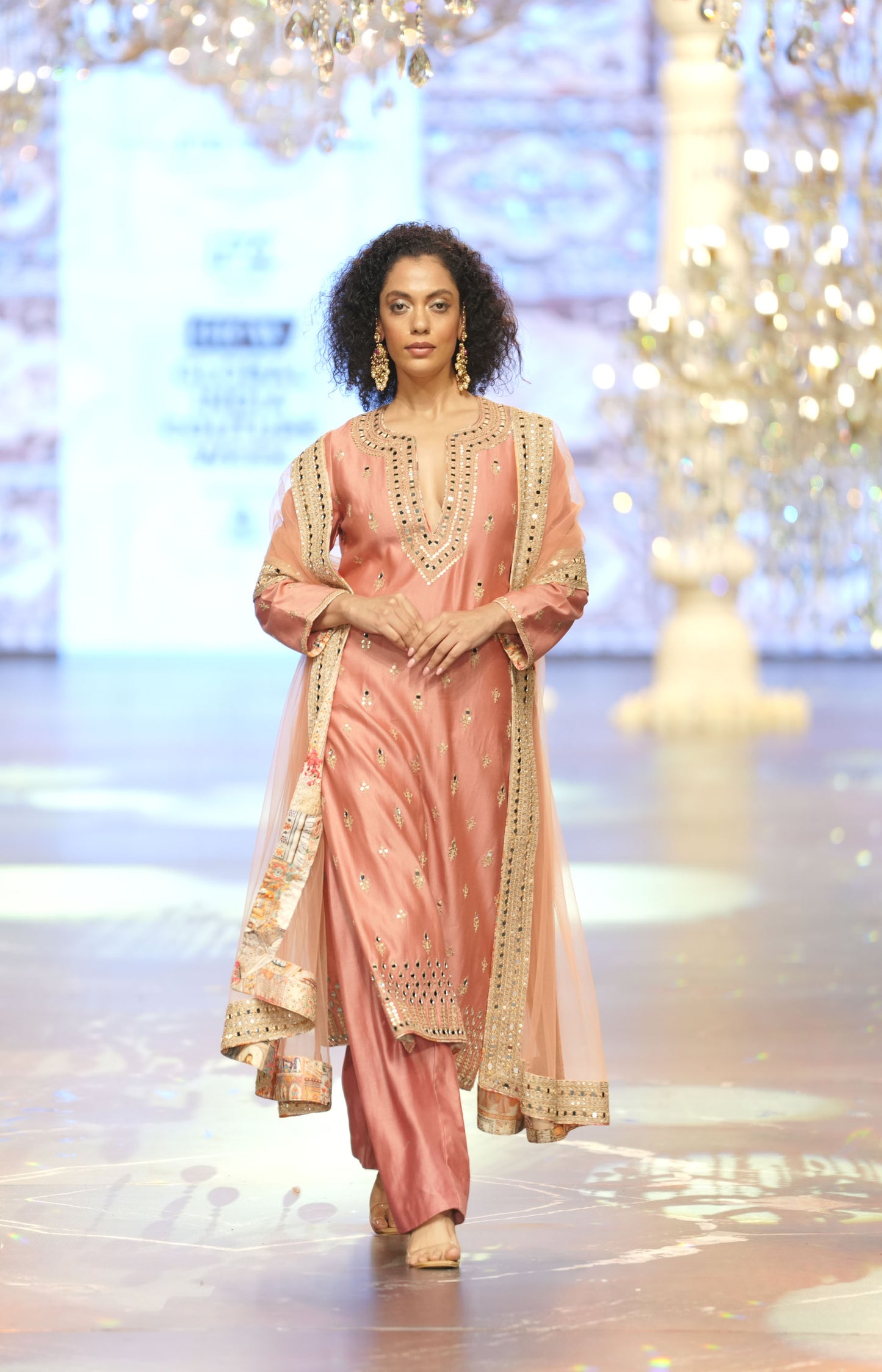 Peach Embroidered Silk Straight Suit with Net Dupatta