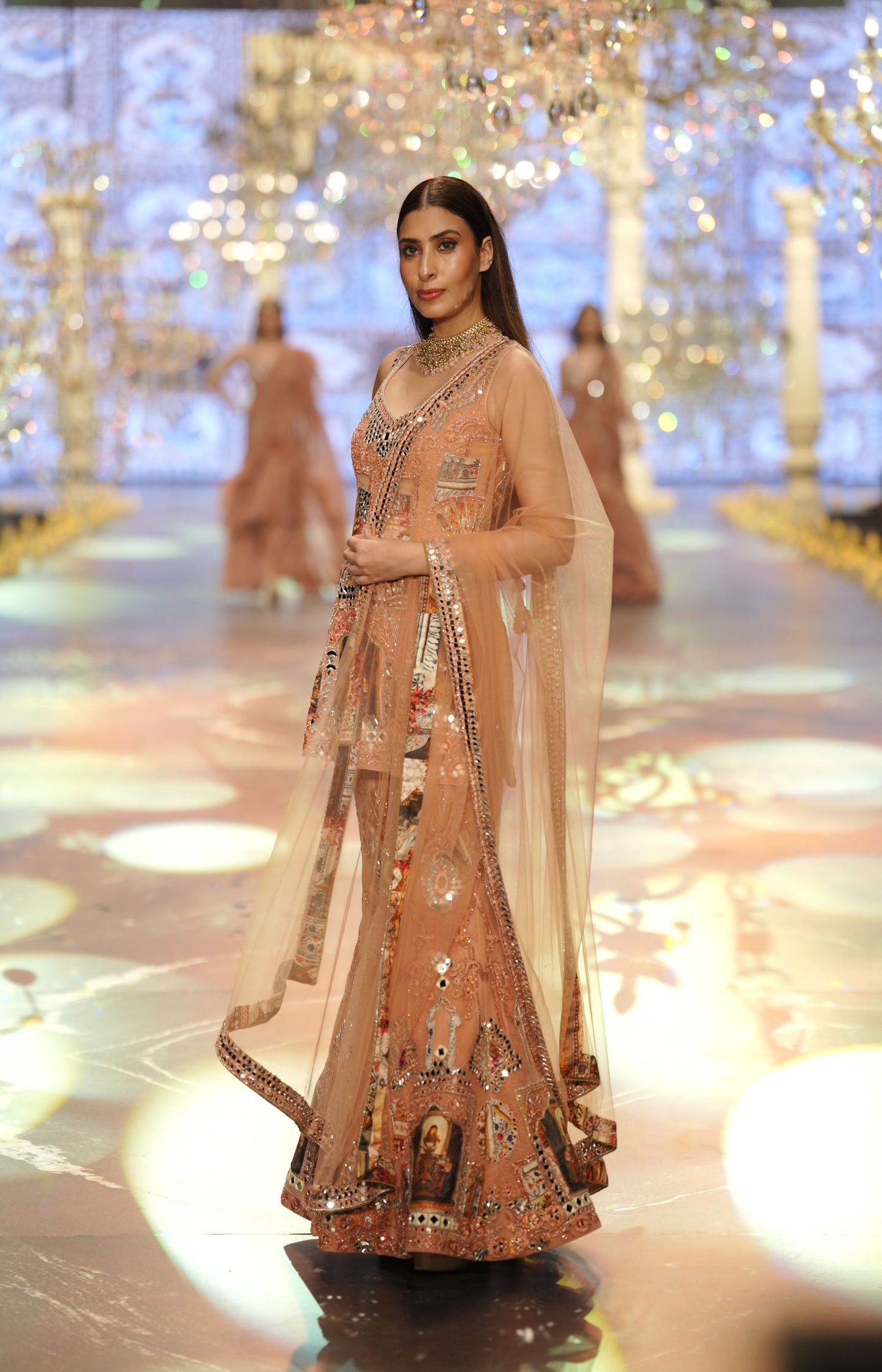 Peach Embellished Bridal Sharara Set with Mirror Work