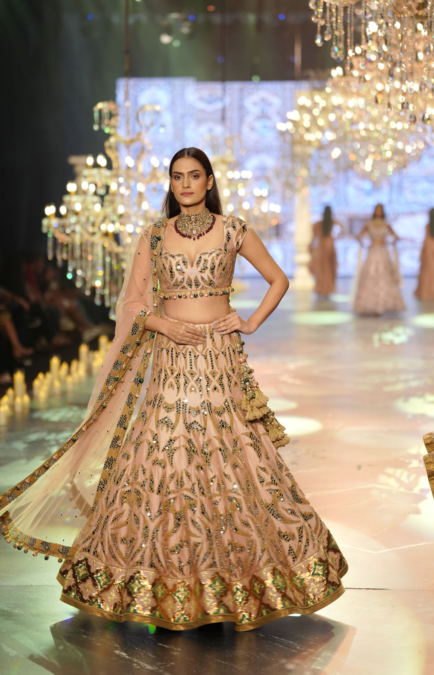 Peach Gold Heavy Embellished Designer Bridal Lehenga