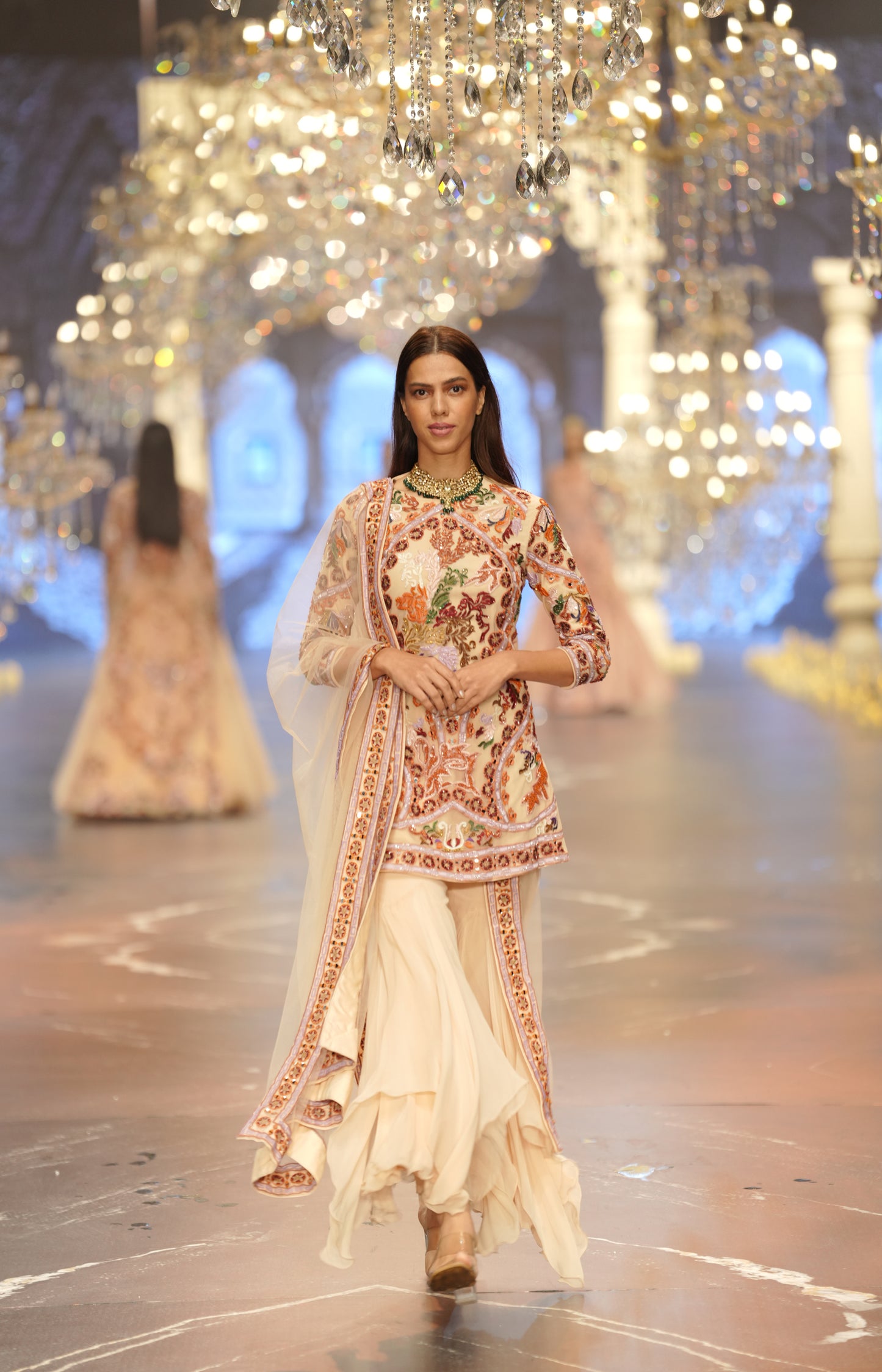 Ivory & Multicolour Embroidered Kurta Sharara Set