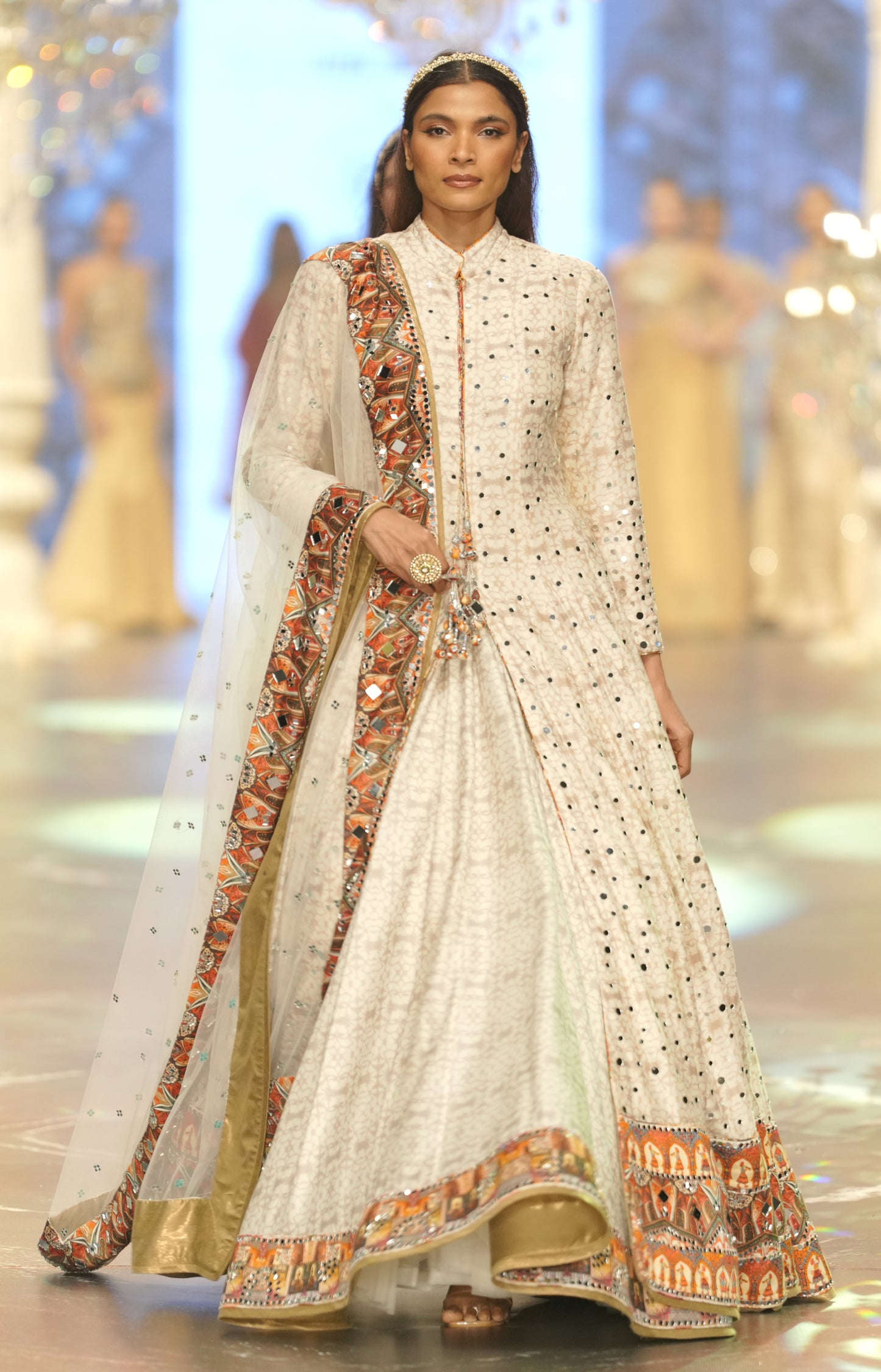 Ivory Mirror-Embroidered Anarkali Gown Set