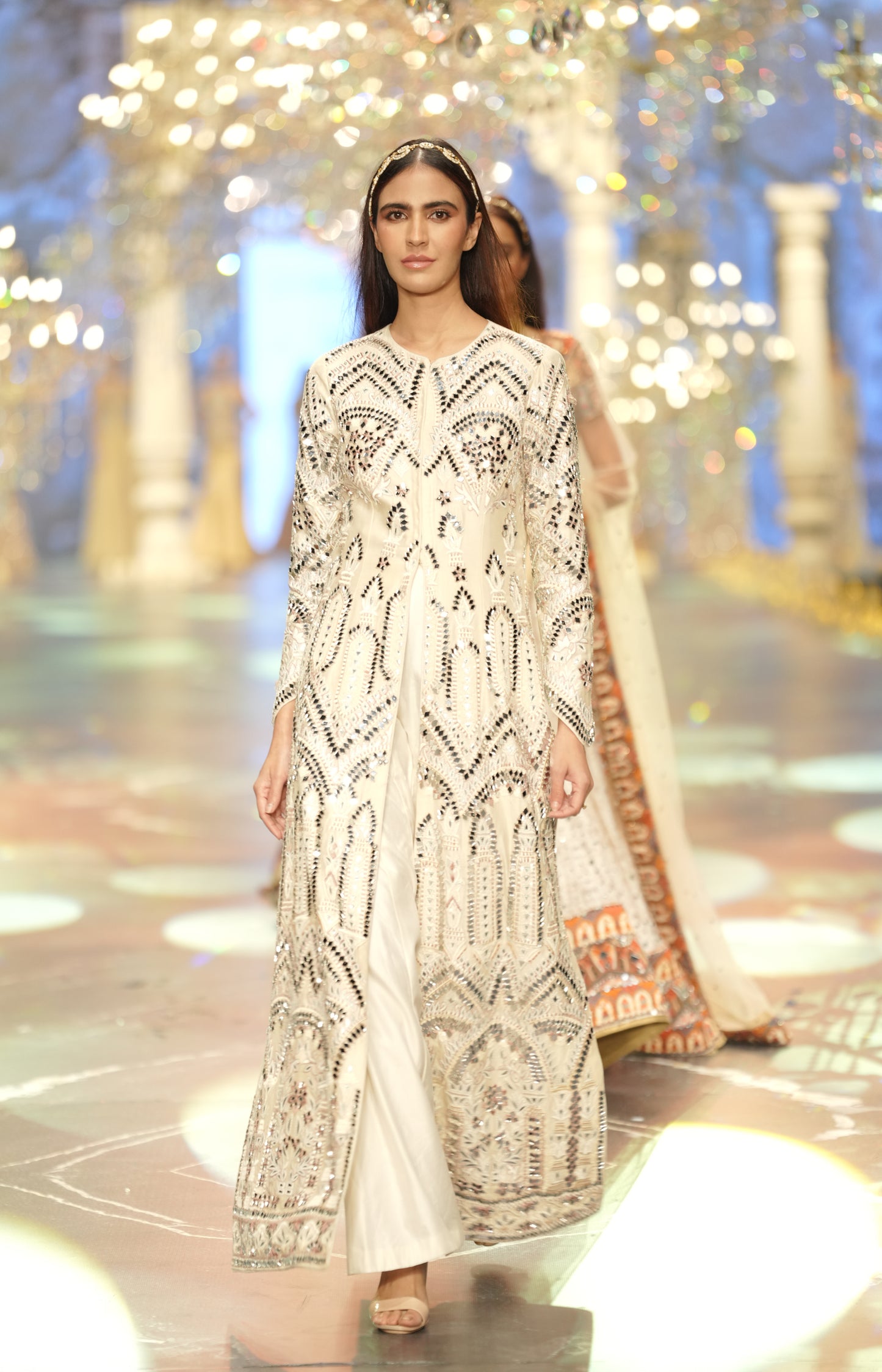 Ivory Mirror-Embroidered Long Jacket Set