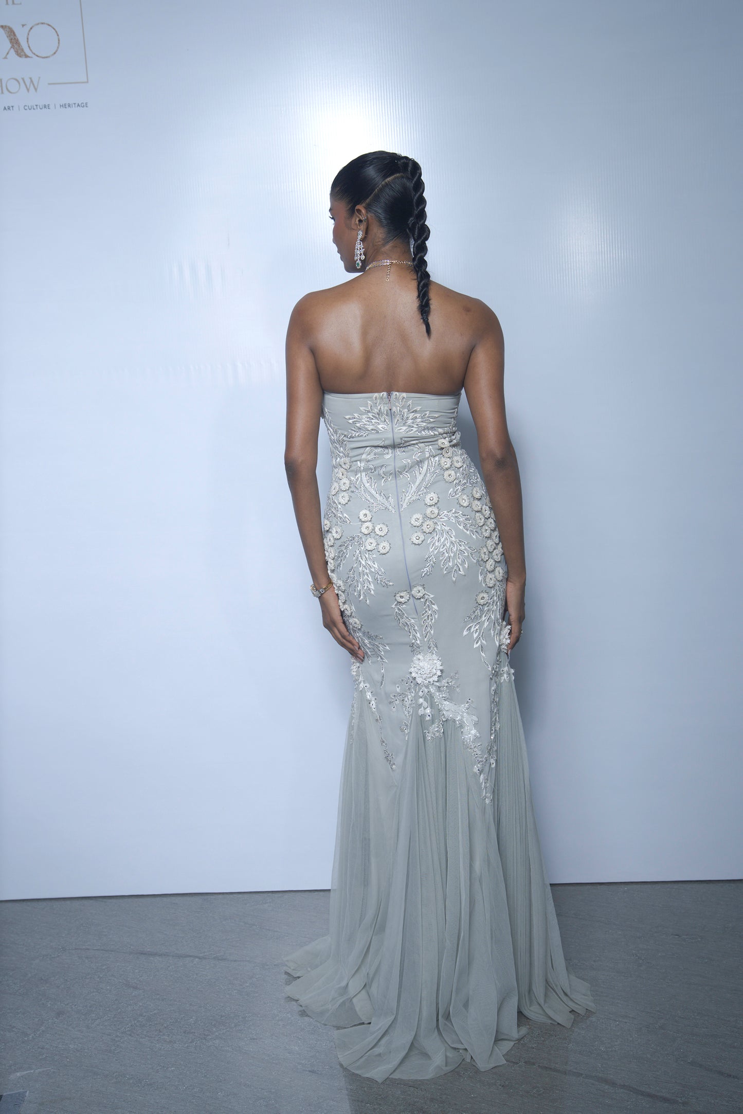 Icy Silver Strapless Mermaid Gown