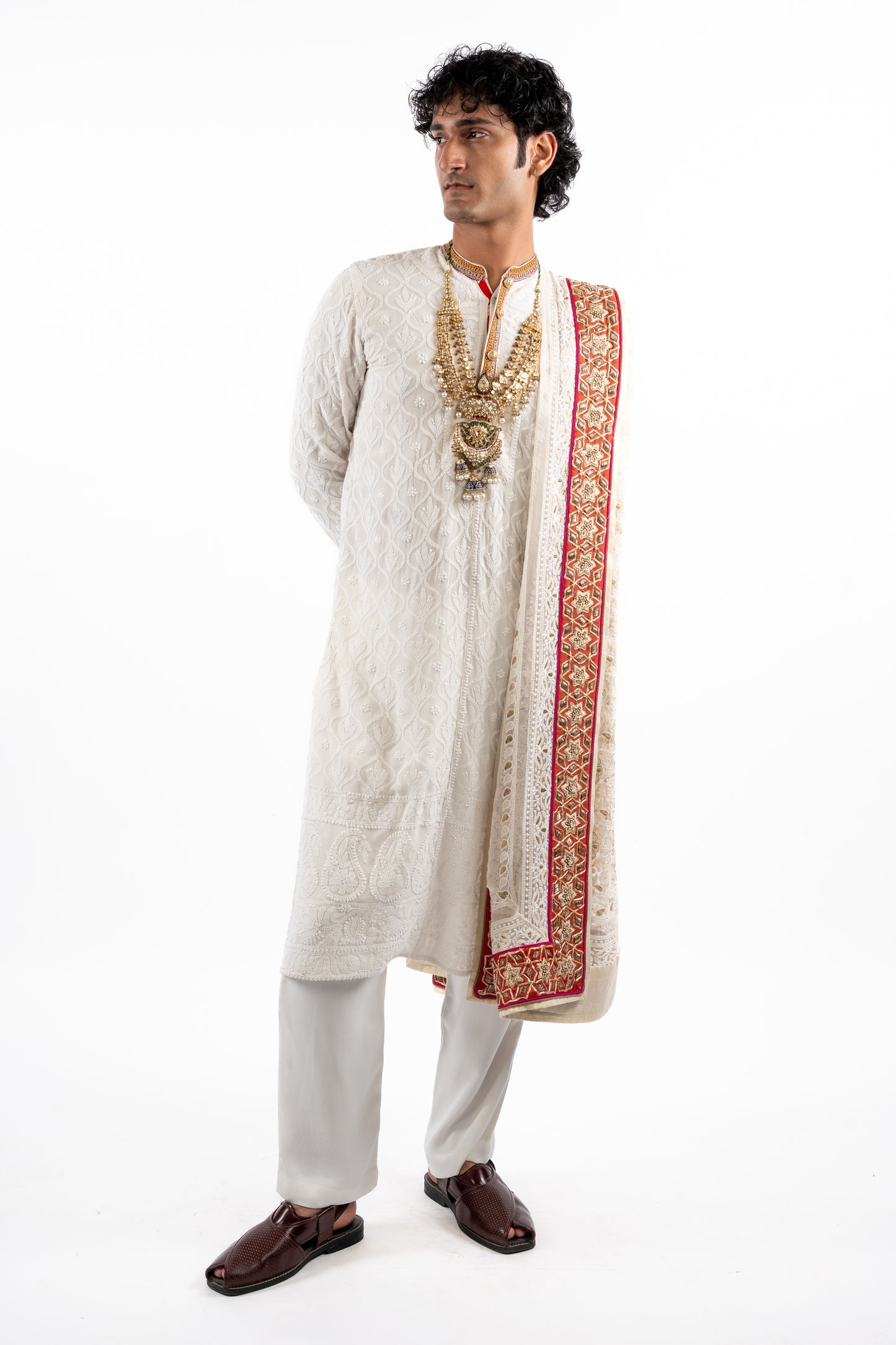 Ivory Heritage Embroidered Kurta Set with Statement Dupatta