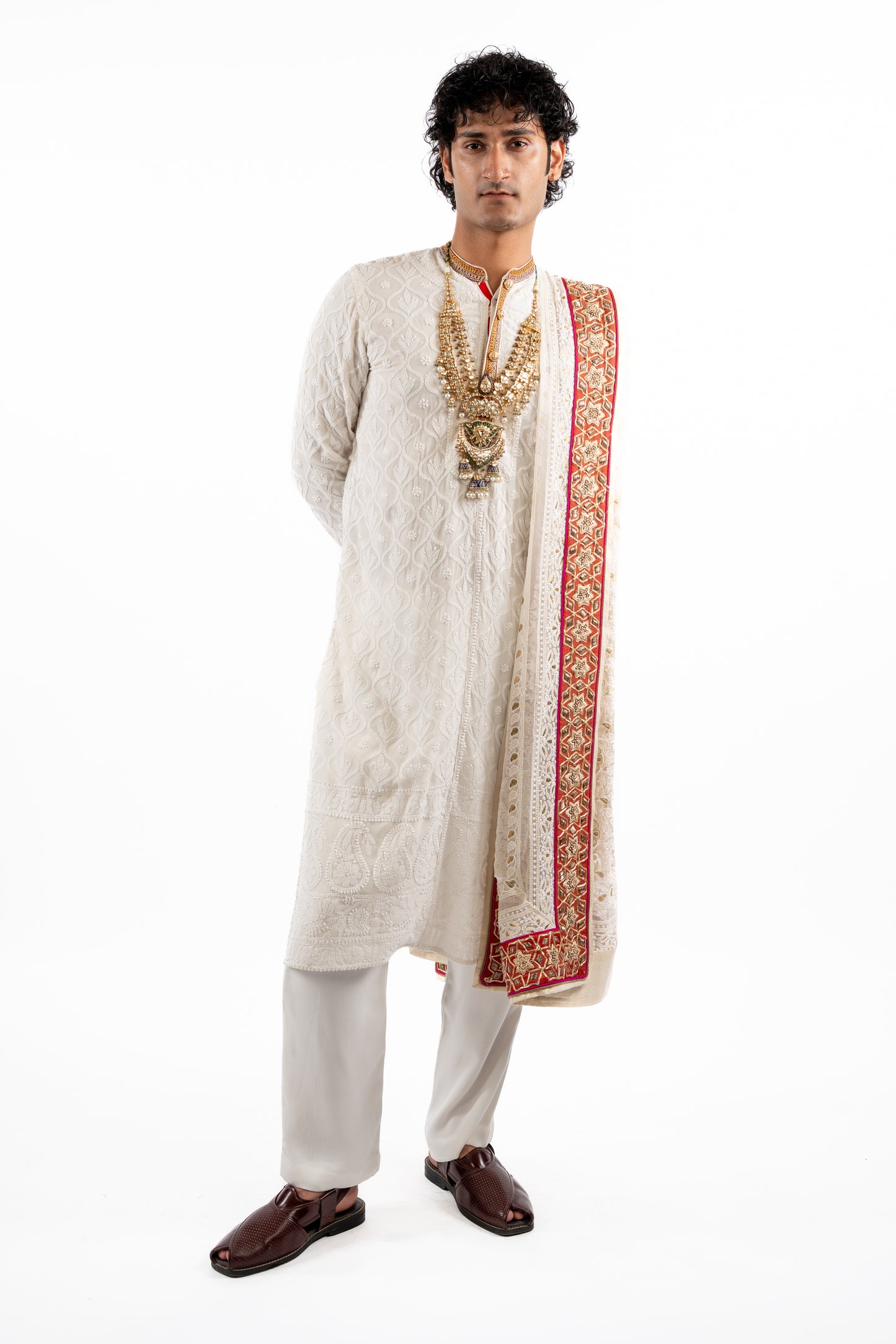 Ivory Heritage Embroidered Kurta Set with Statement Dupatta