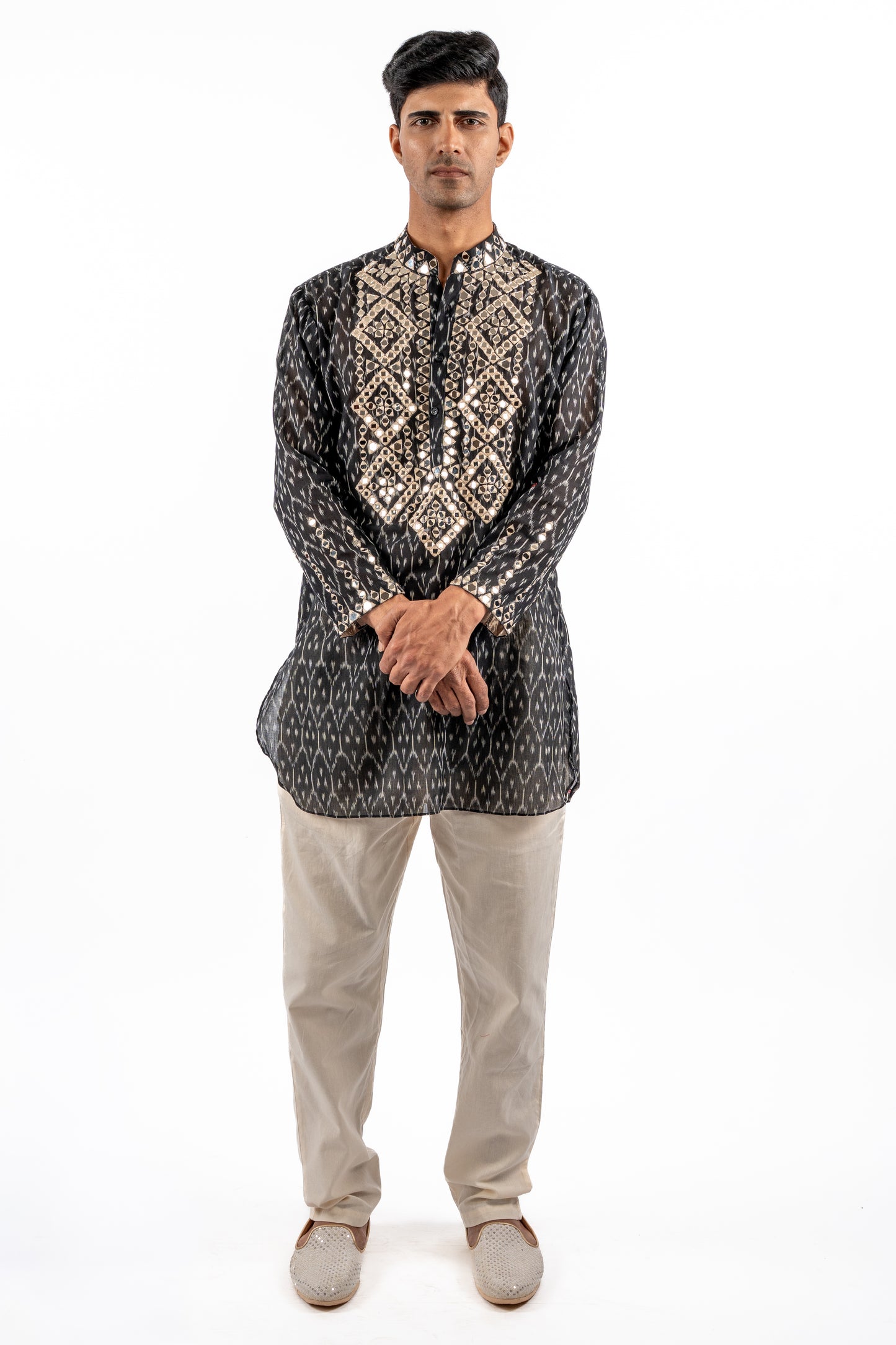 Midnight Ikat Embroidered Kurta Set for Men