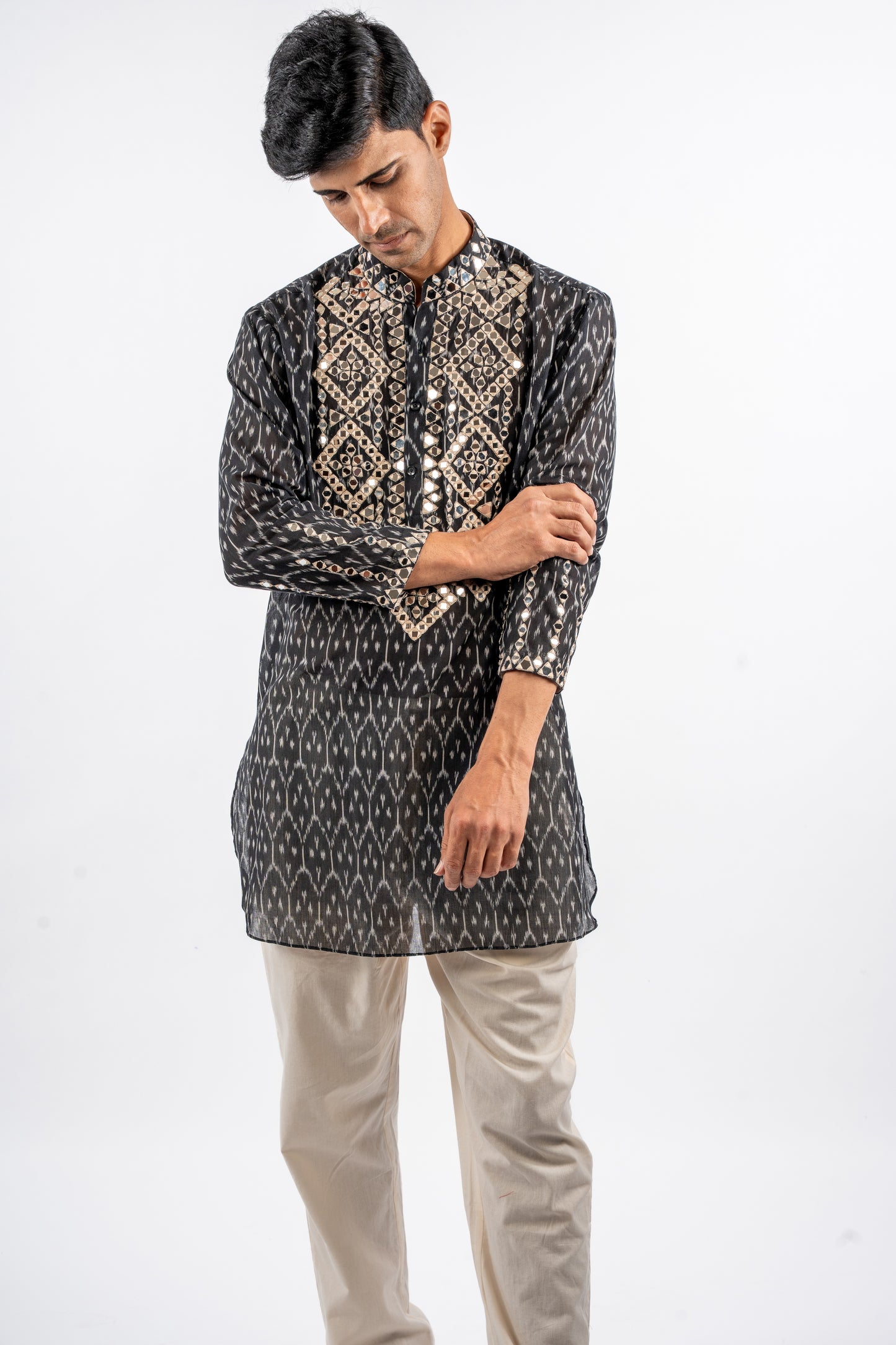 Midnight Ikat Embroidered Kurta Set for Men