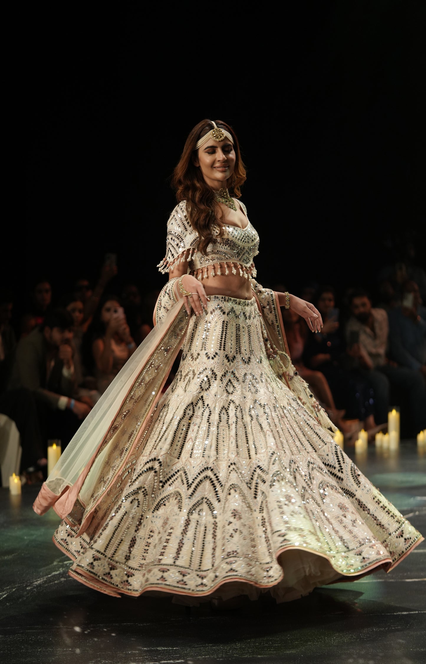 Ivory Mirror-Embroidered Lehenga Set with Cutwork Blouse