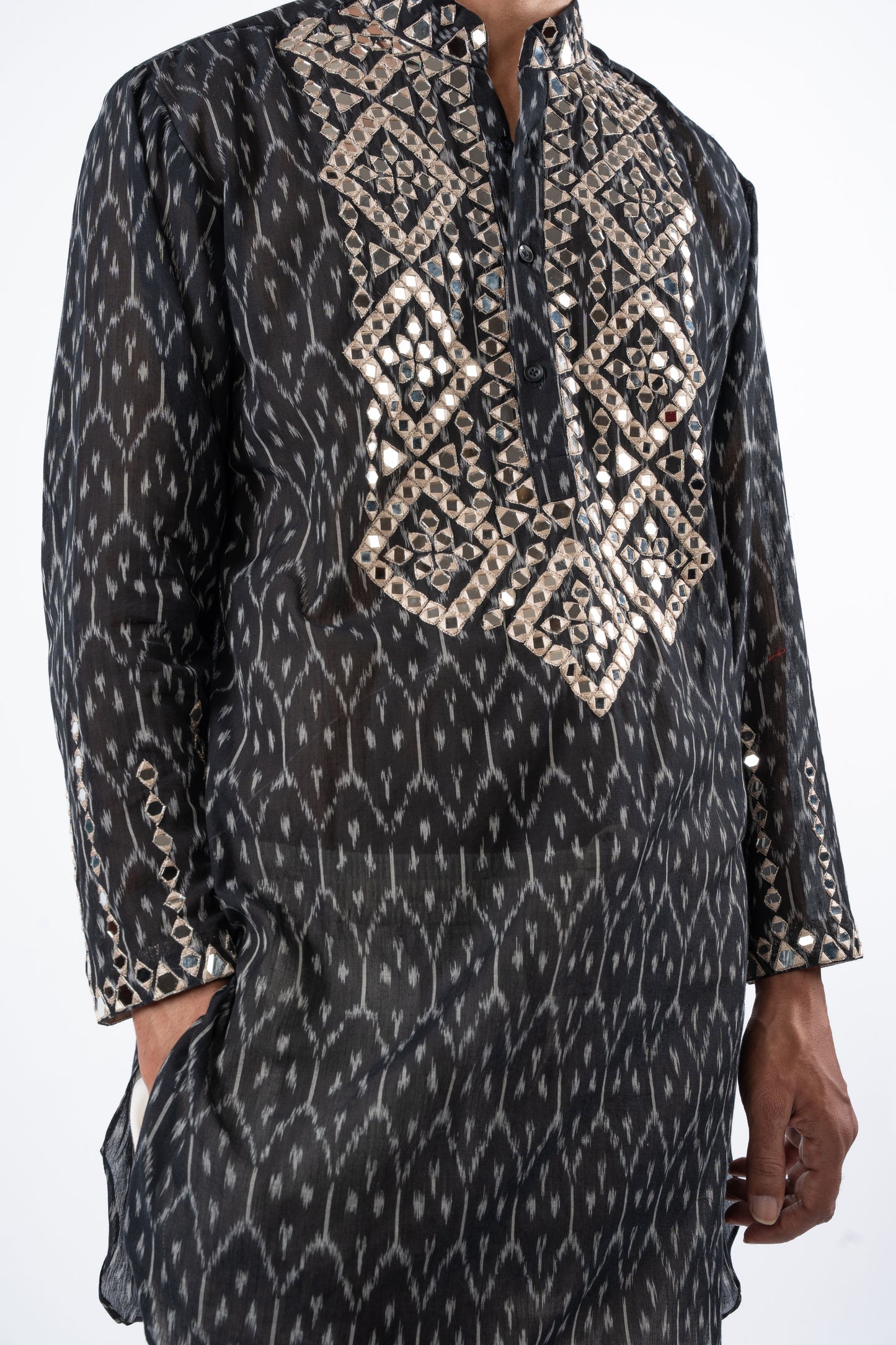 Midnight Ikat Embroidered Kurta Set for Men