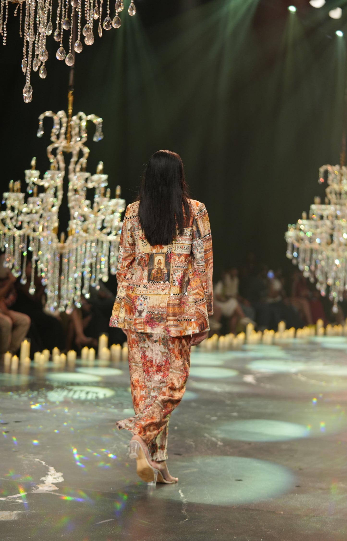 Multicolour Printed Bustier, Jacket & Skirt Co-ord Set