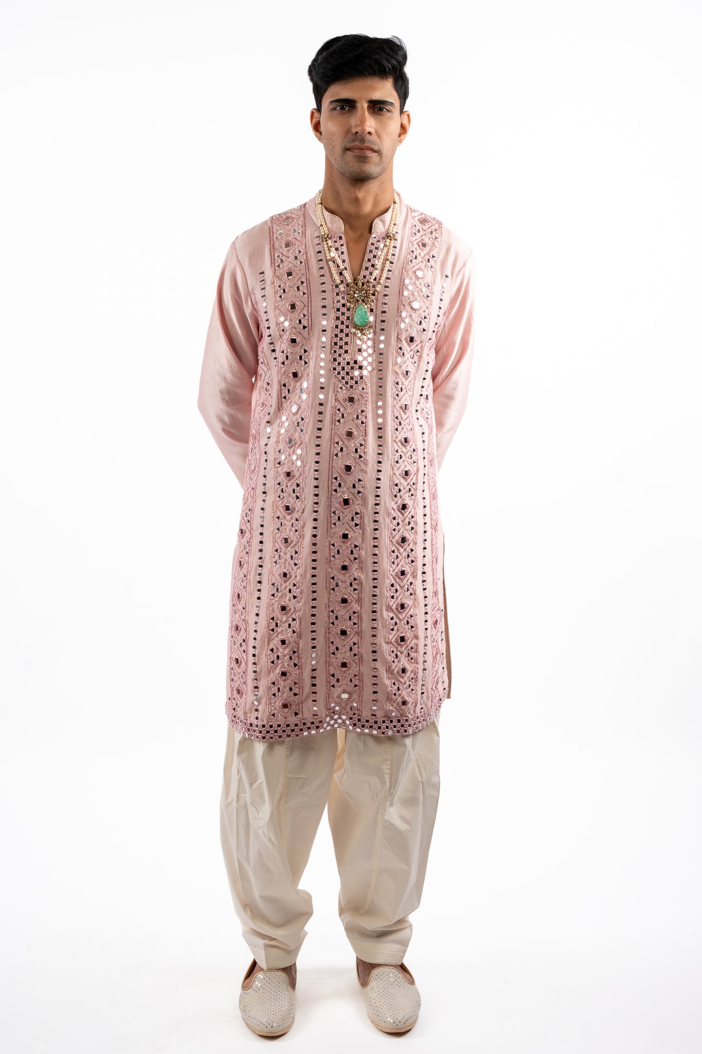 Blush Royale Mirrorwork Kurta Set for Men