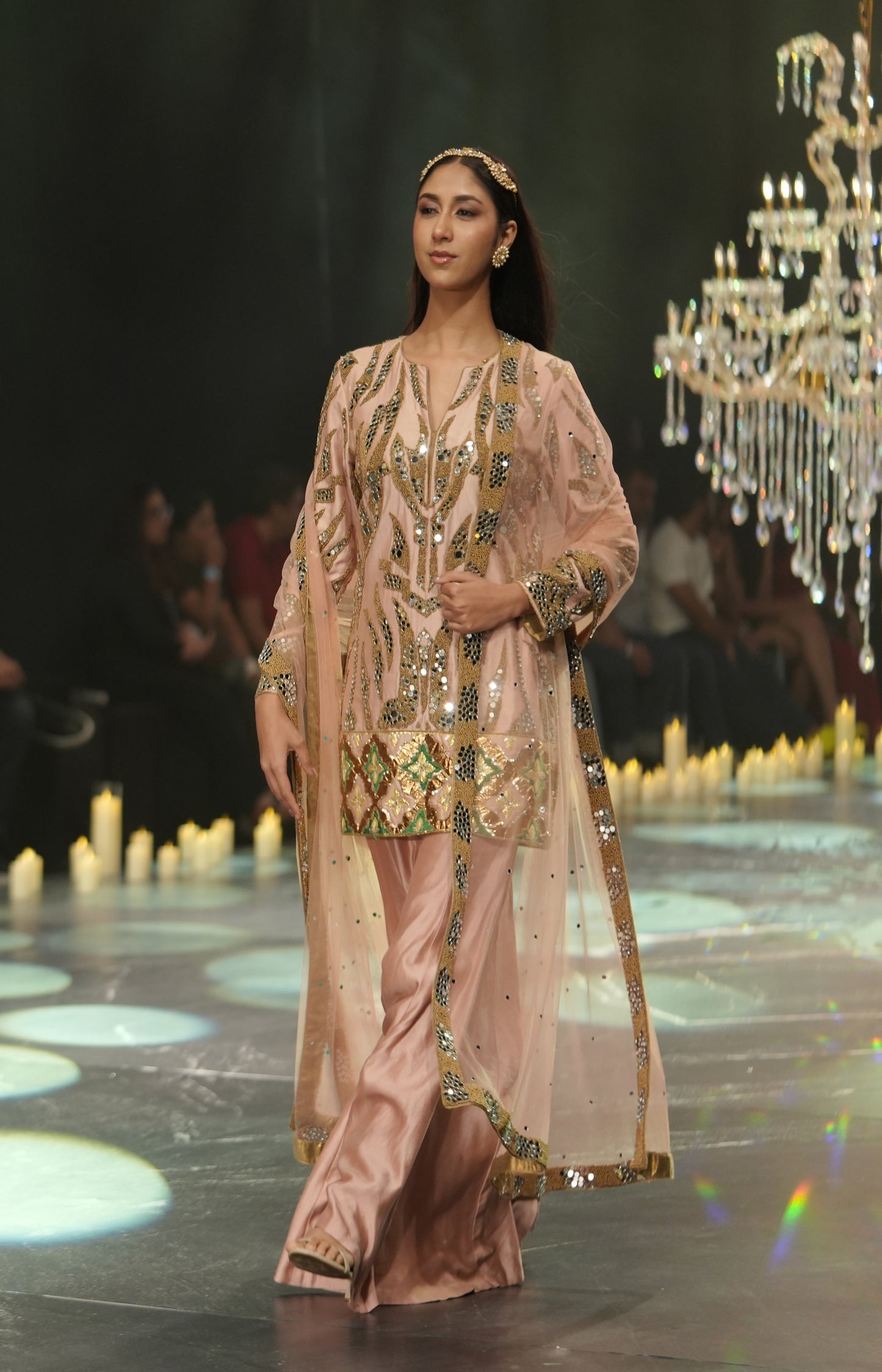 Peach Hand-Embellished Kurta Sharara Set