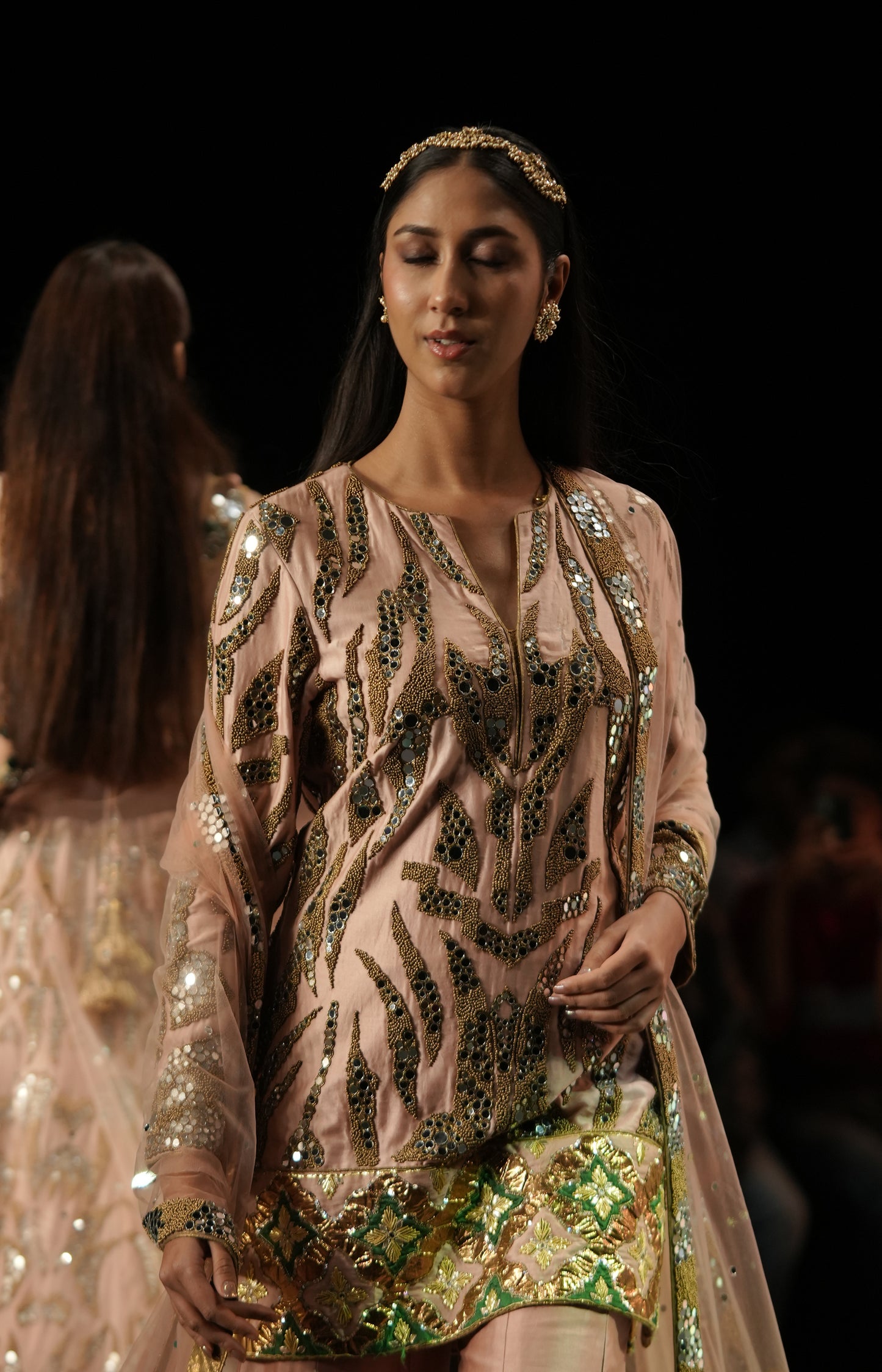 Peach Hand-Embellished Kurta Sharara Set