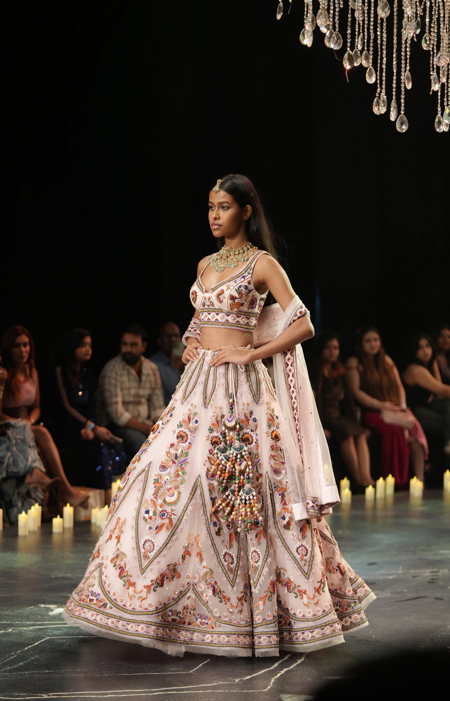 Blush Pink Multicolor Embroidered Designer Bridal Lehenga Set