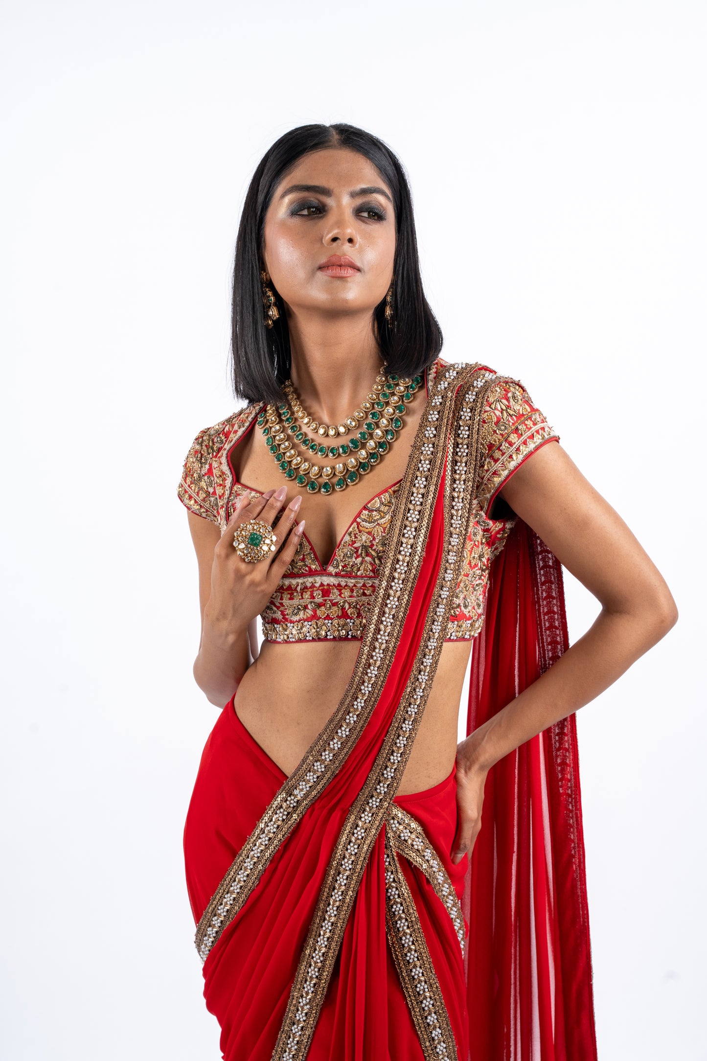 Scarlet Drape Saree with Crystal Border