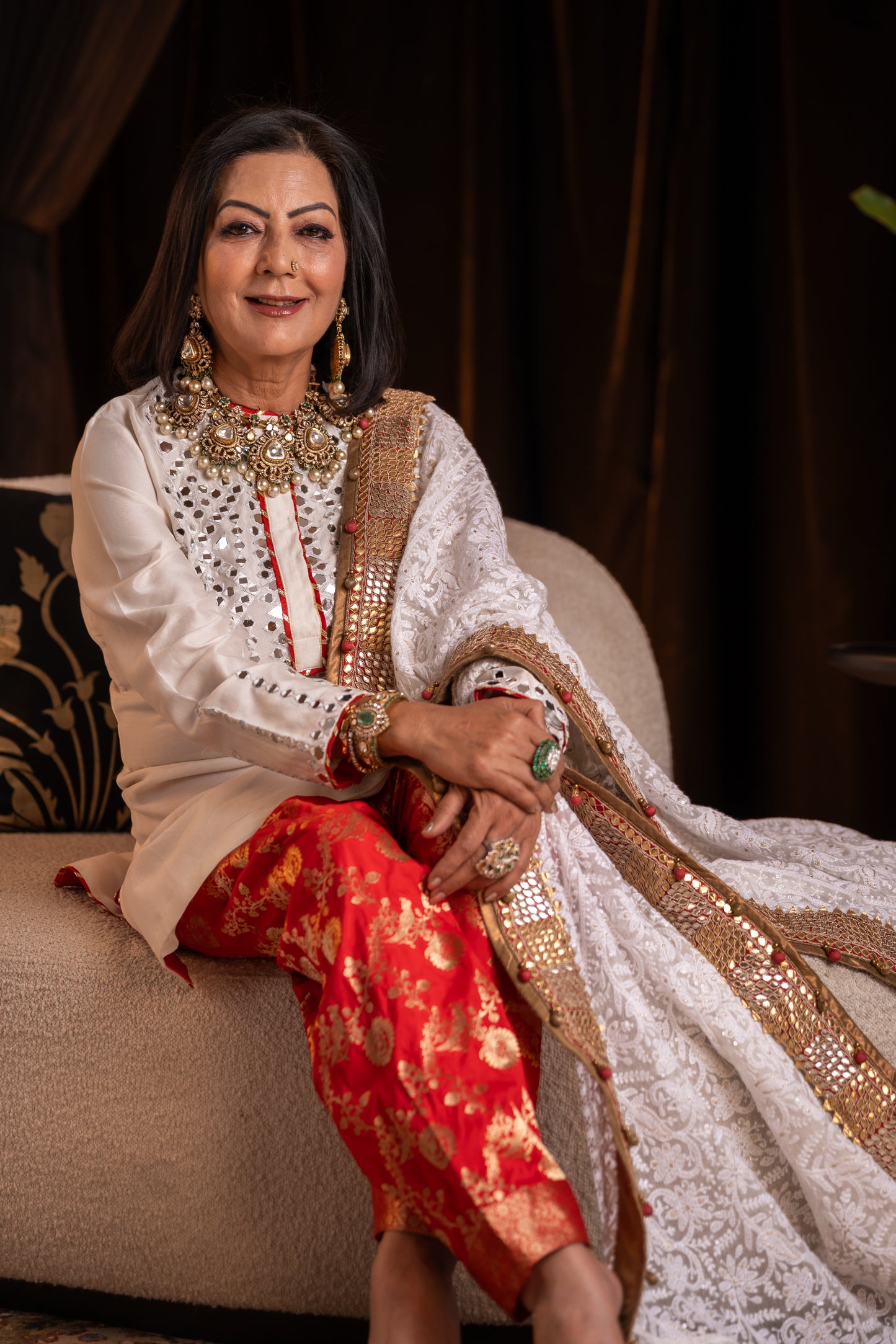 Ivory Mirrorwork Kurta Set