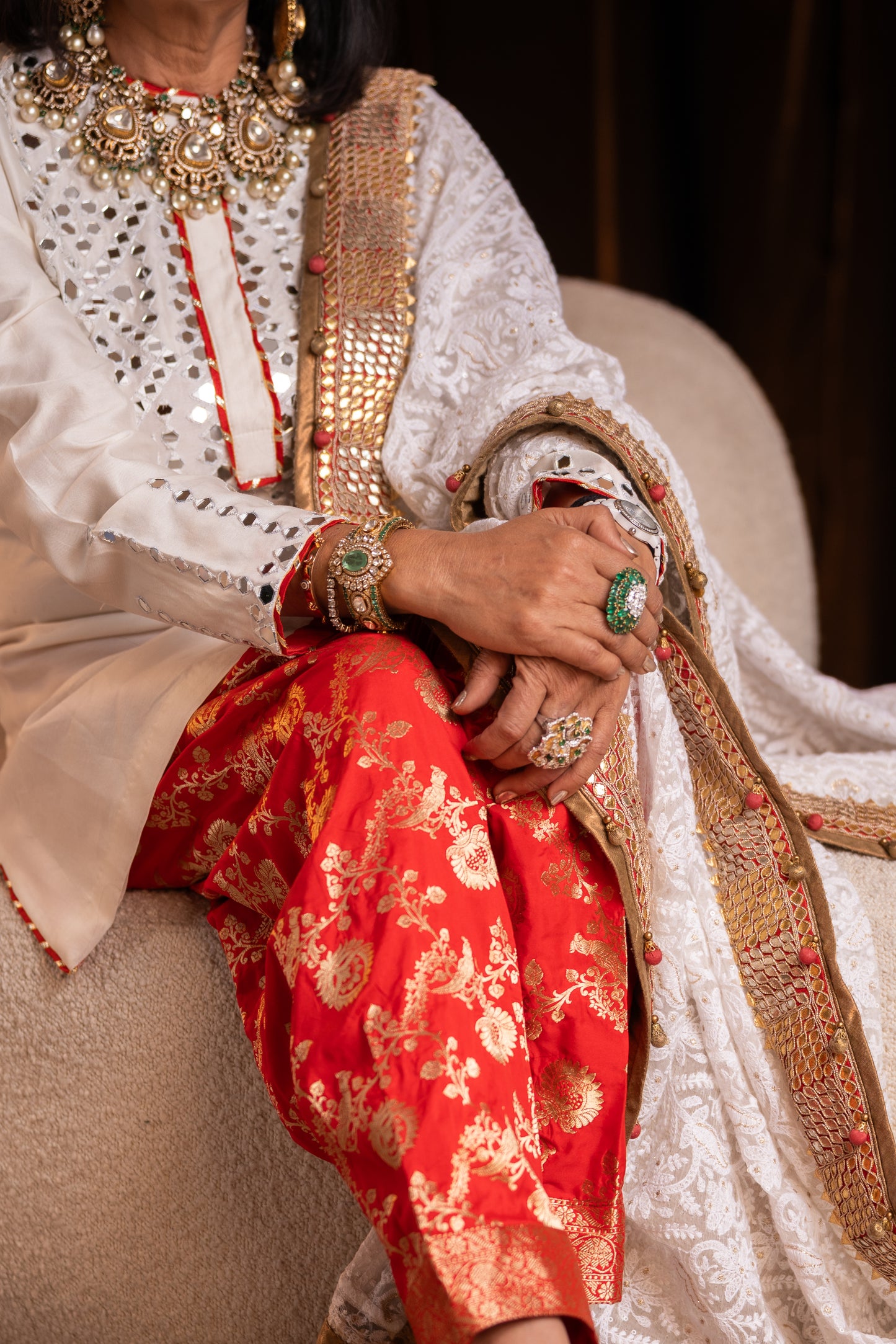 Ivory Mirrorwork Kurta Set