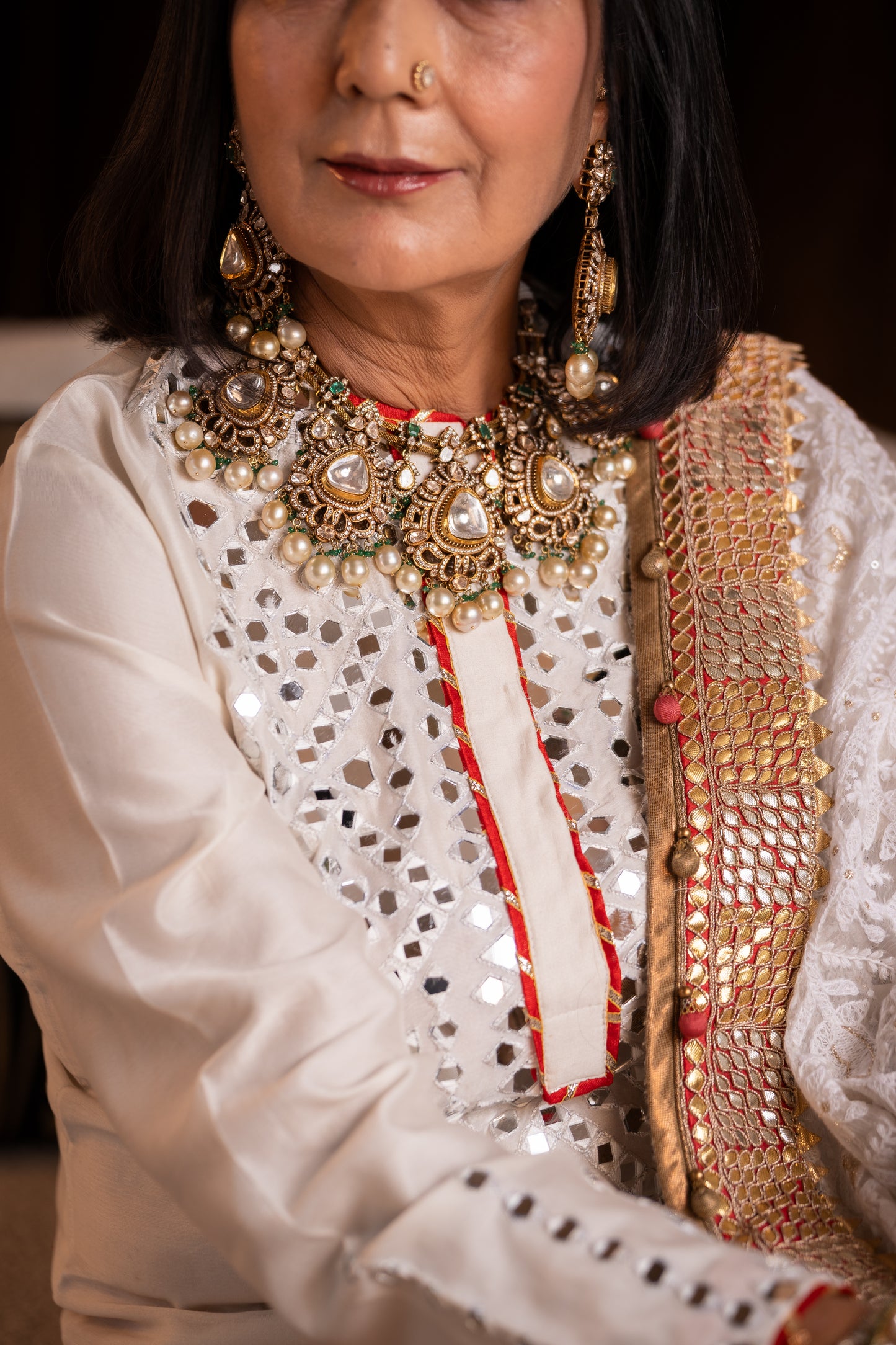Ivory Mirrorwork Kurta Set