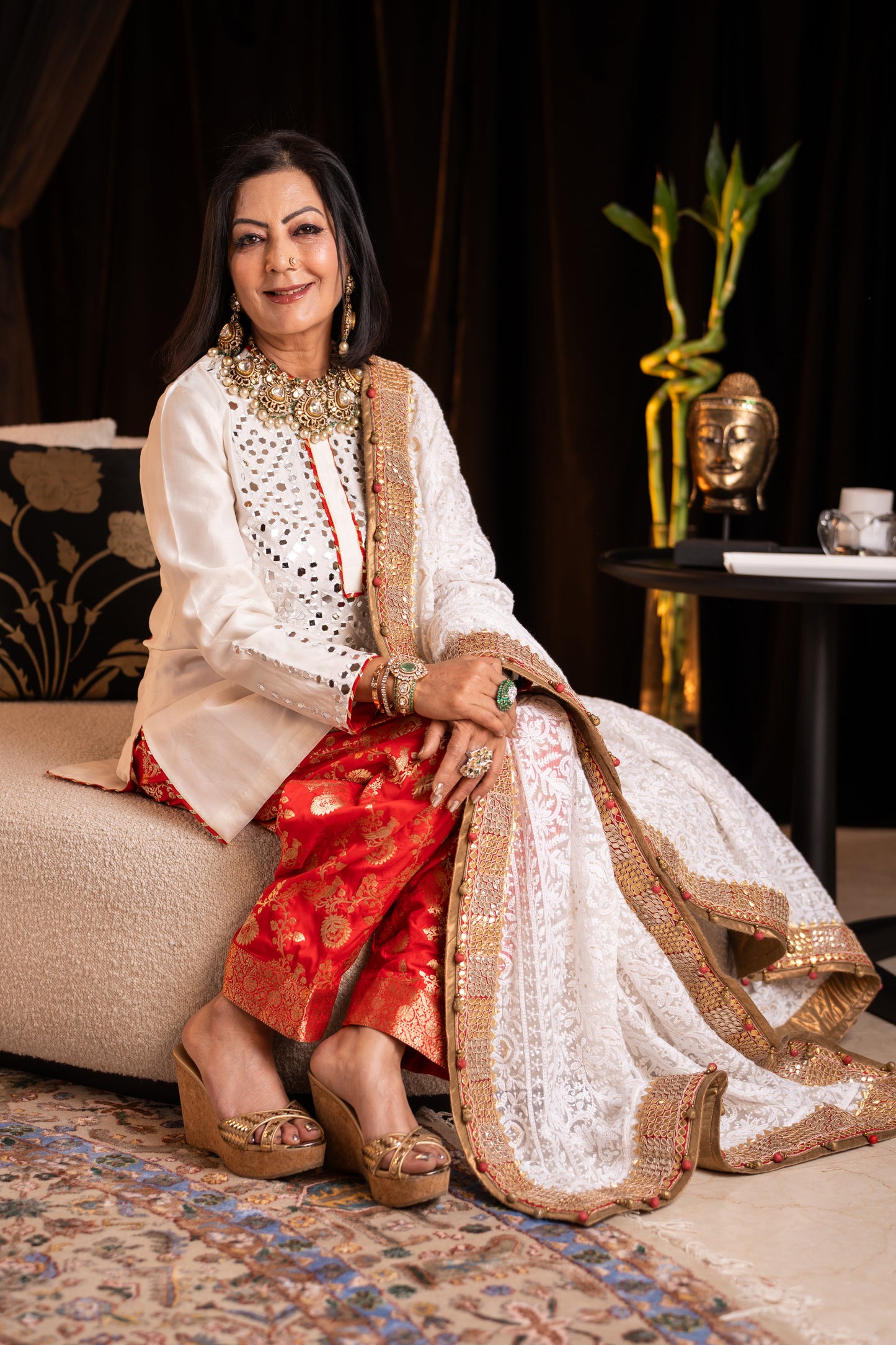Ivory Mirrorwork Kurta Set