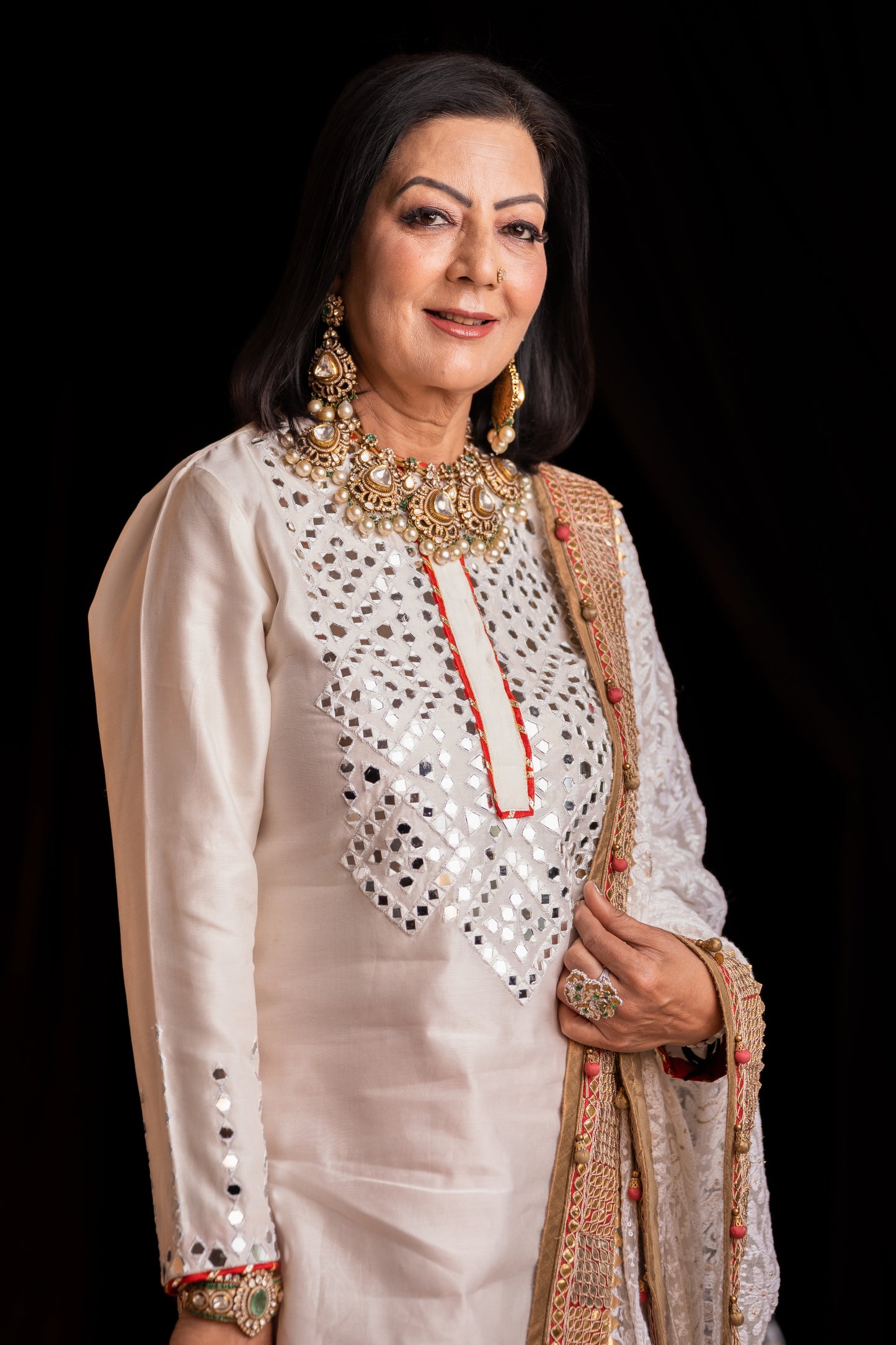 Ivory Mirrorwork Kurta Set