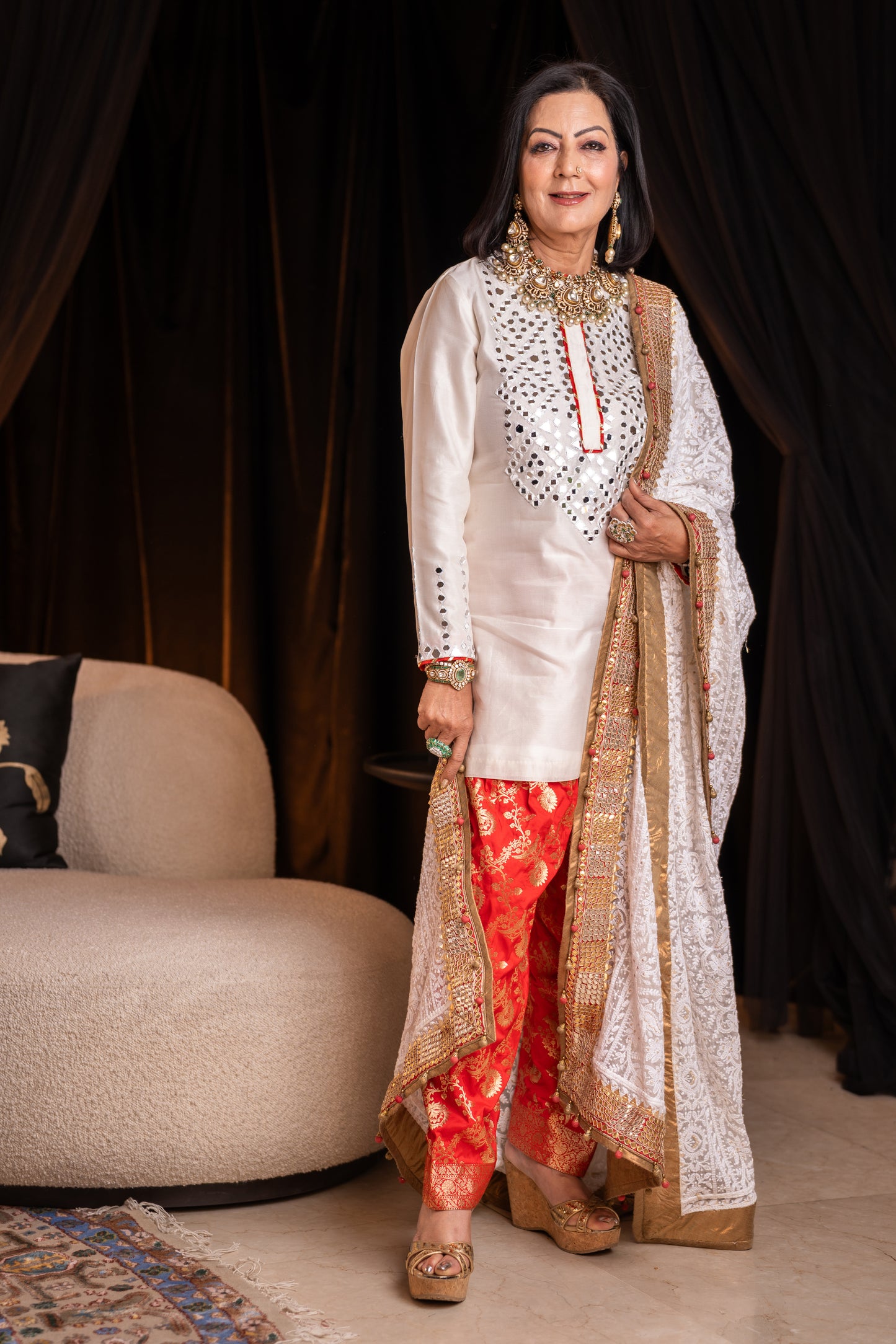 Ivory Mirrorwork Kurta Set