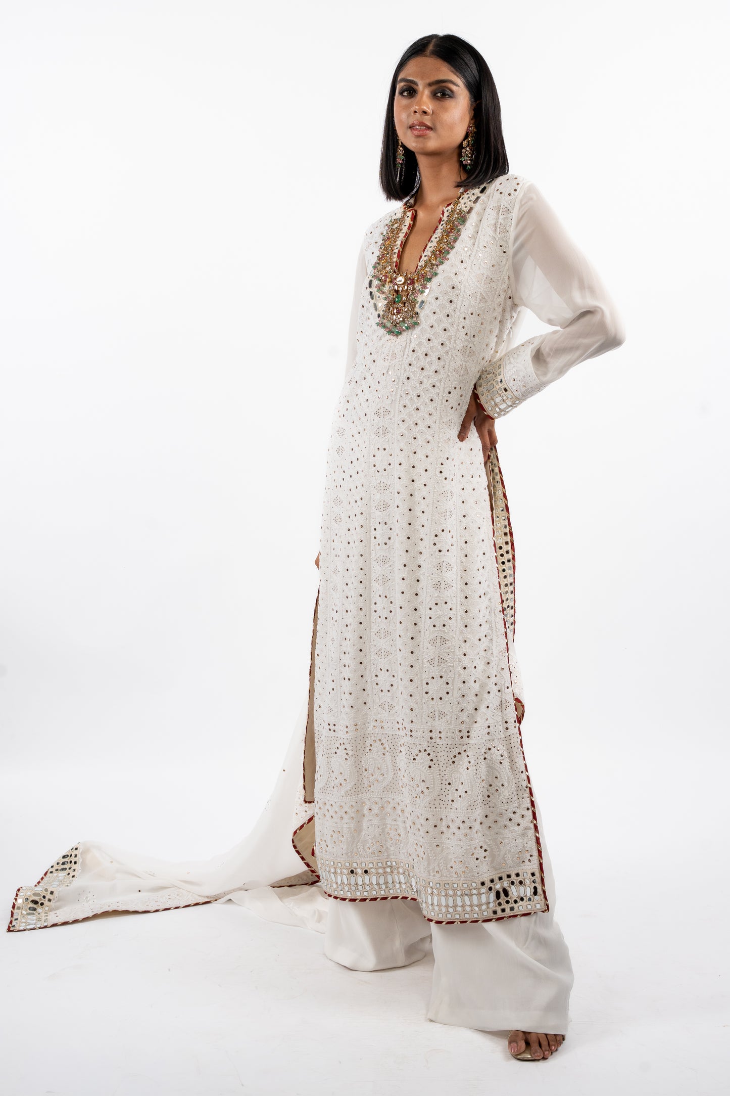 Ivory Mirrorwork Anarkali Set