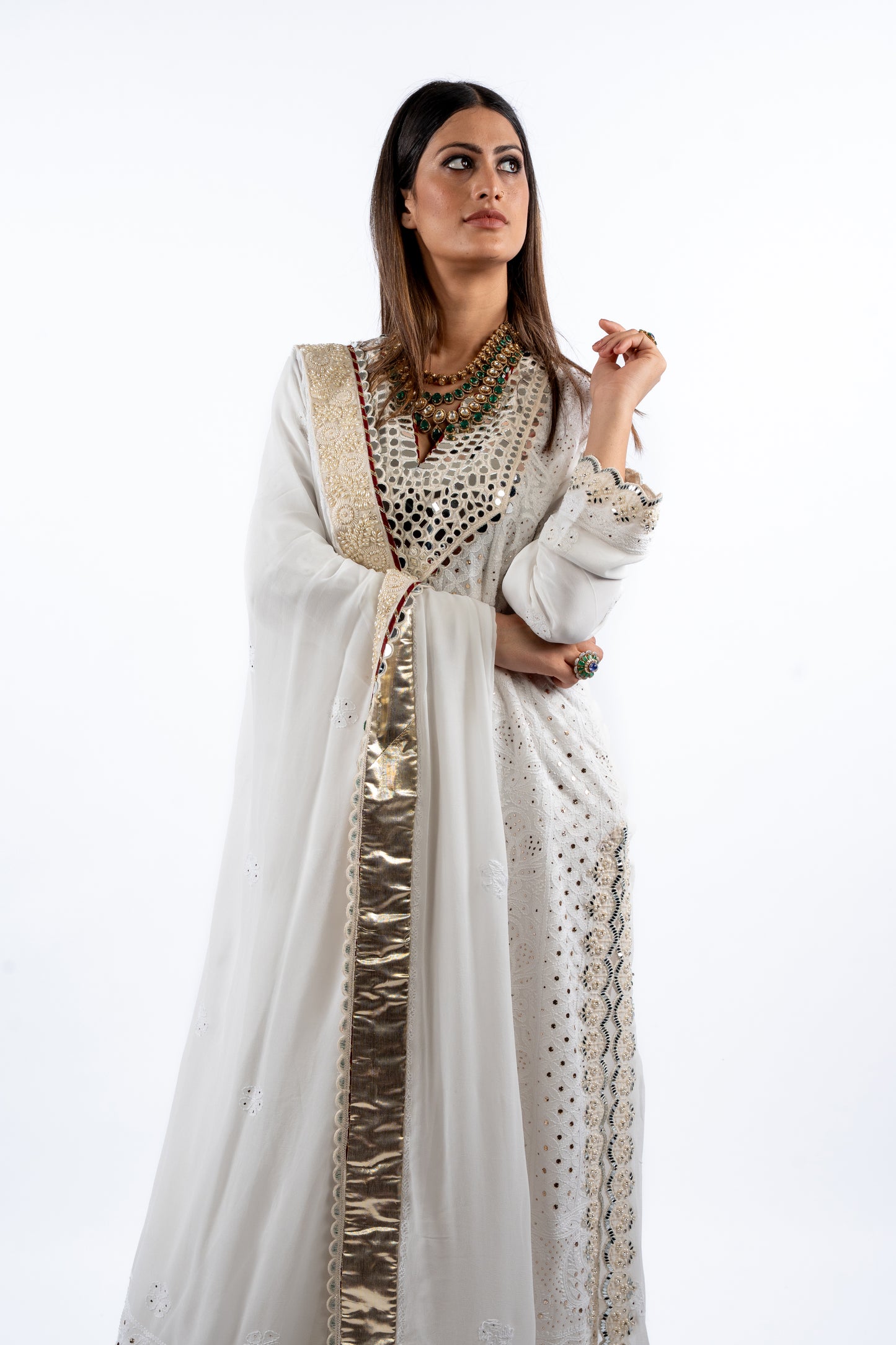 Ivory Mirrorwork Kurta Set with Regal Dupatta