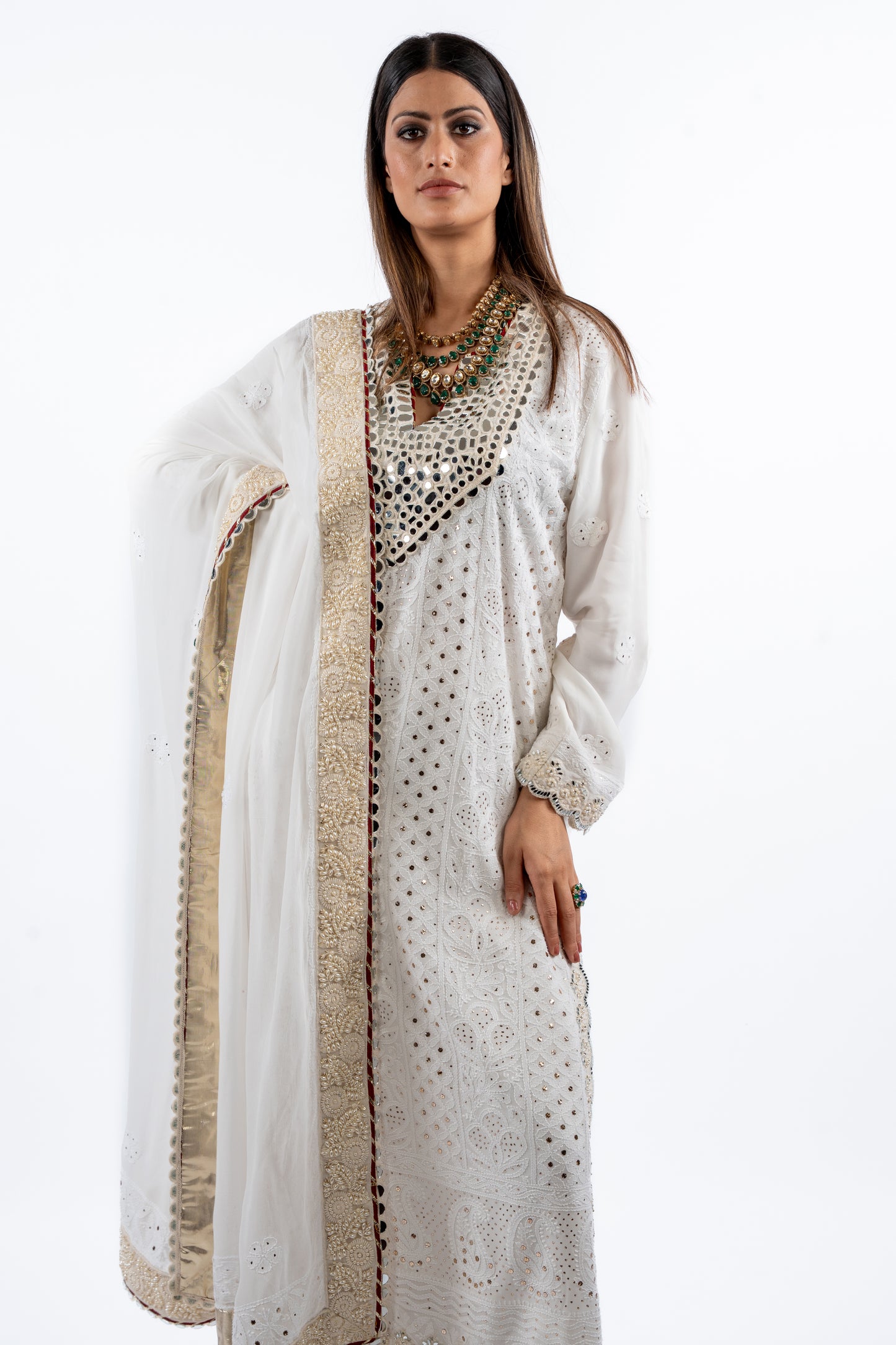 Ivory Mirrorwork Kurta Set with Regal Dupatta
