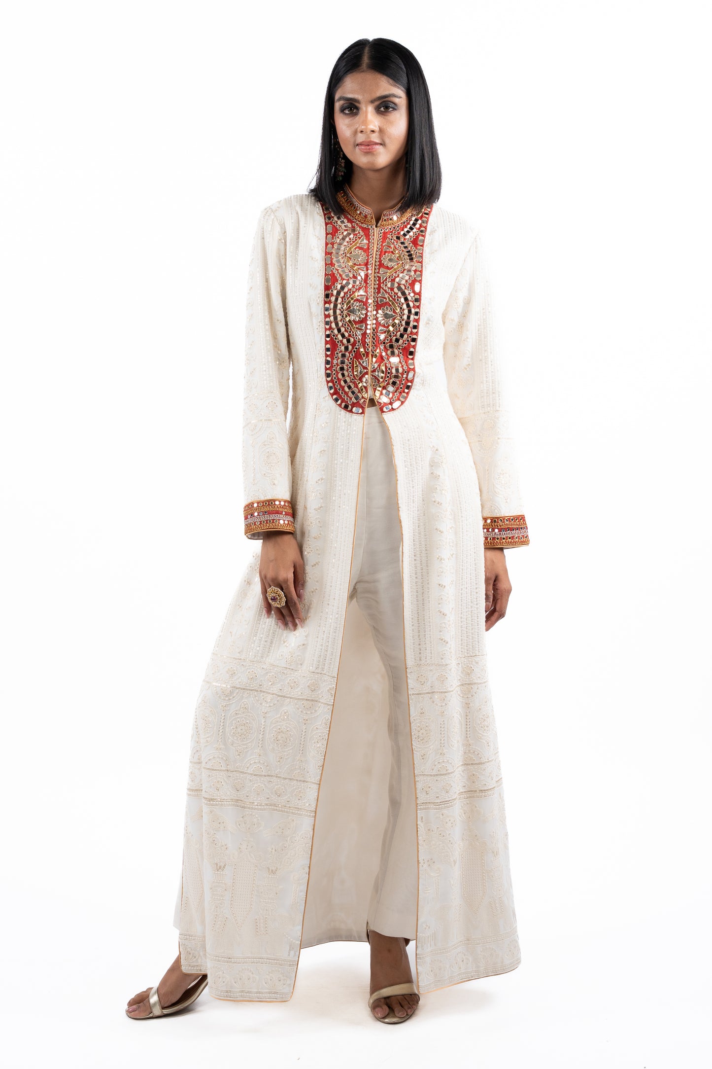 Ivory Embroidered Long Jacket Set