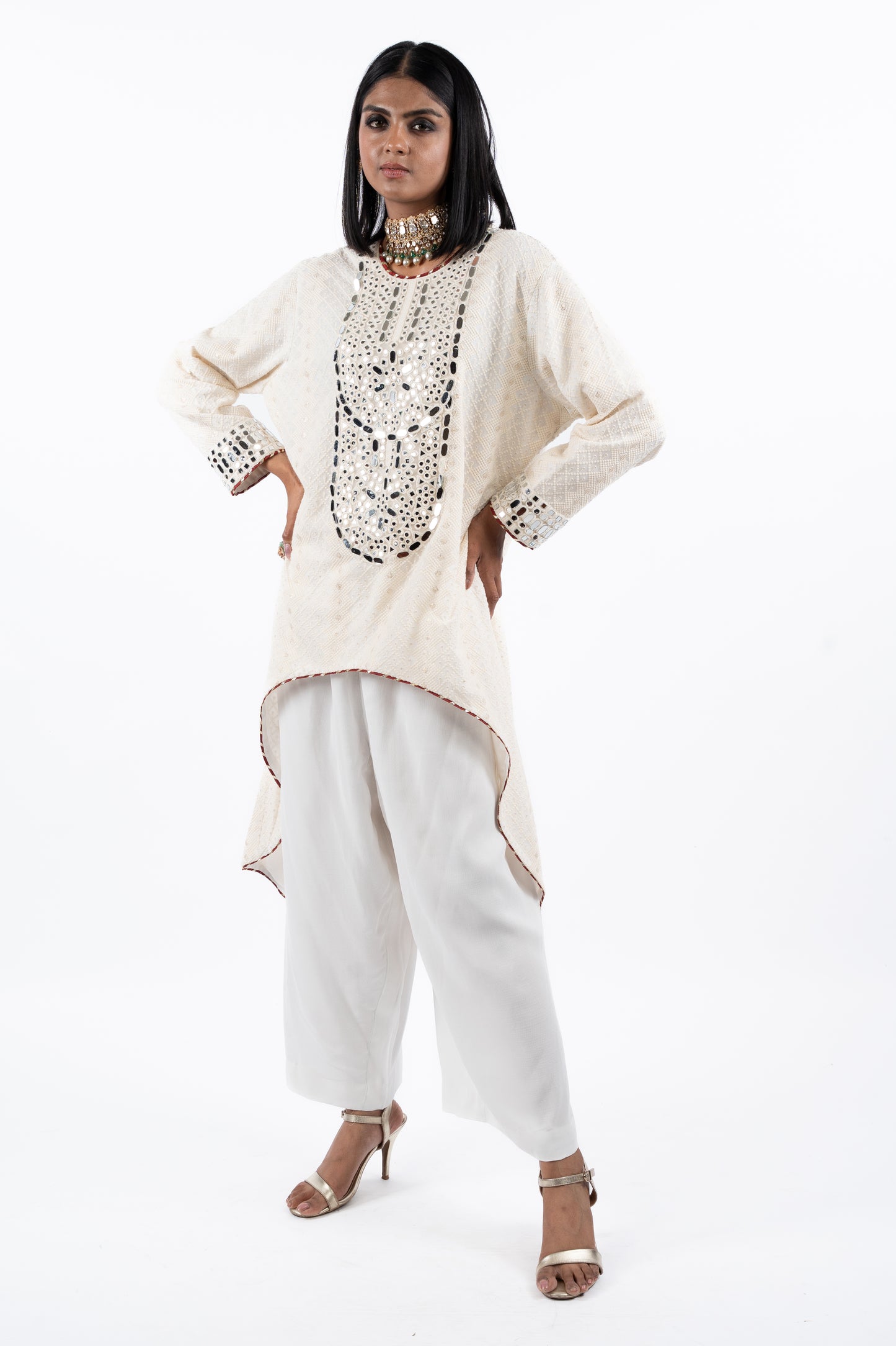 Ivory Luxe Mirror-Embellished Kurta Set