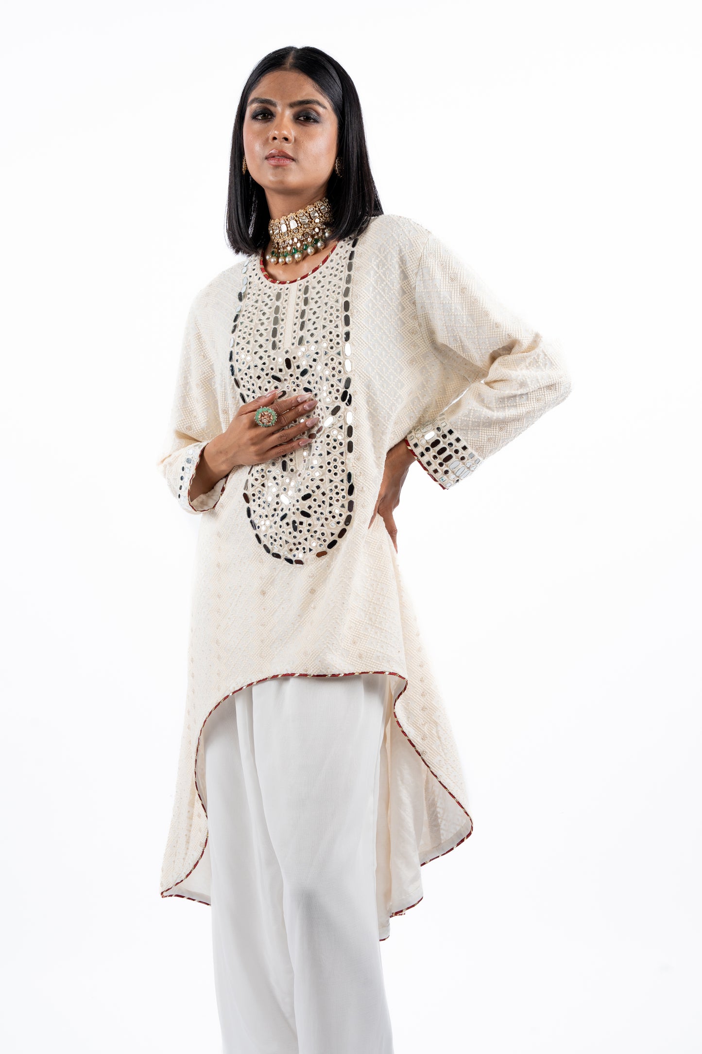 Ivory Luxe Mirror-Embellished Kurta Set