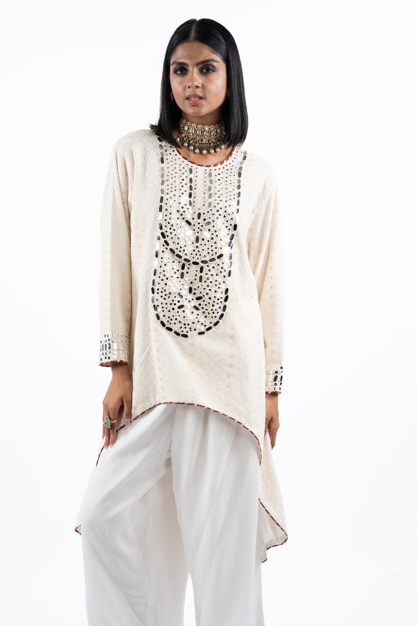 Ivory Luxe Mirror-Embellished Kurta Set