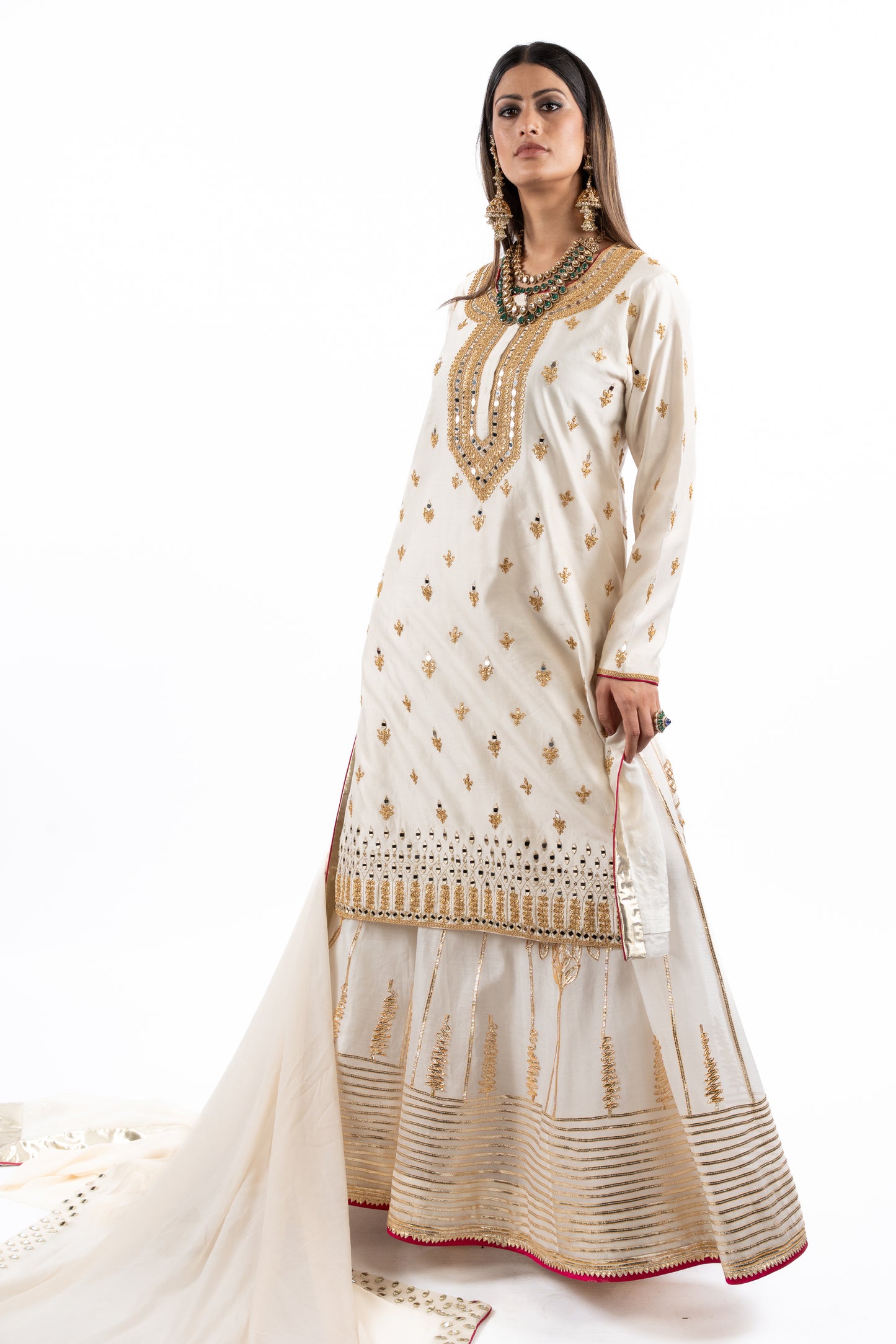 Ivory & Gold Embroidered Kurta Set