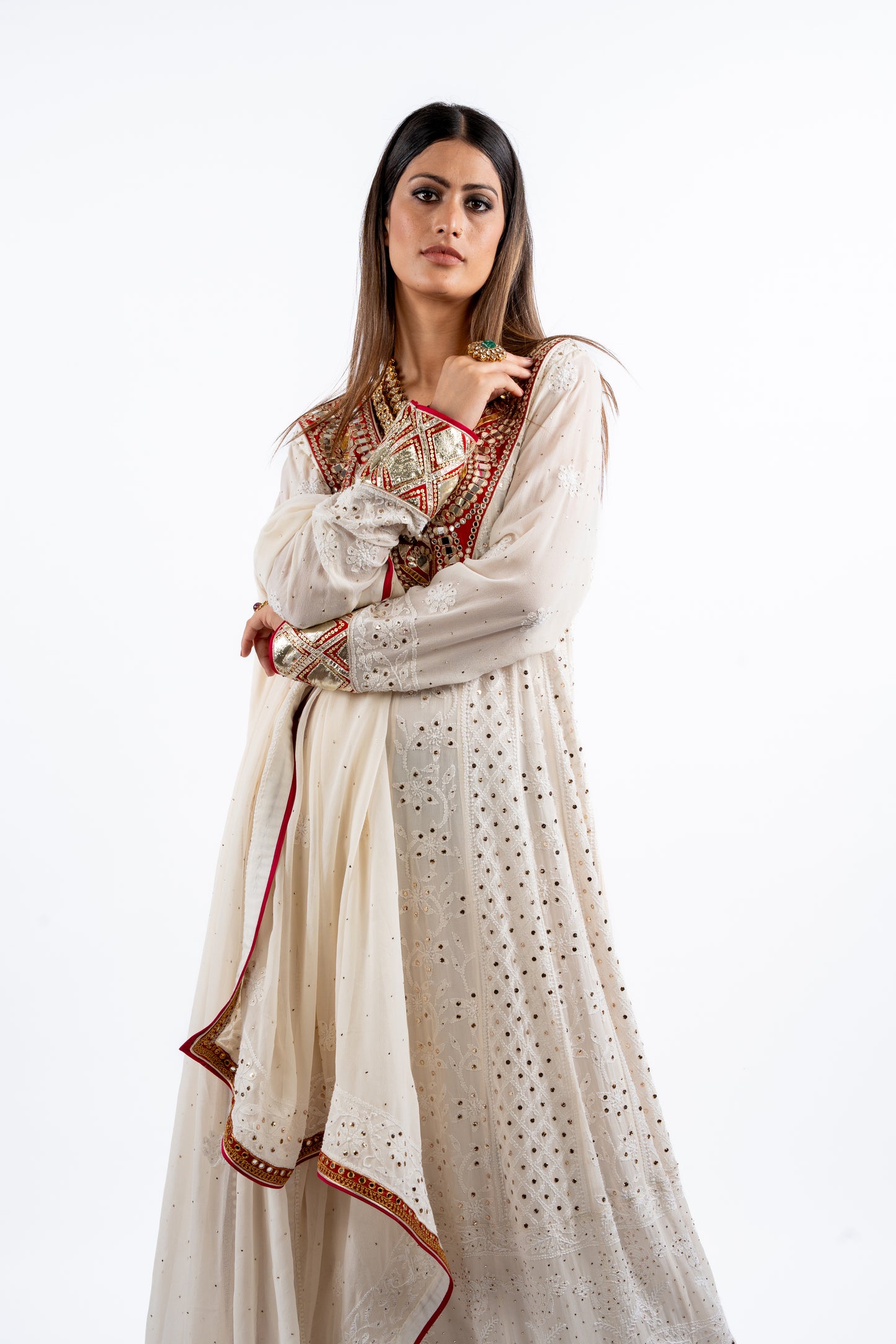 Ivory Regal Embroidered Anarkali Set