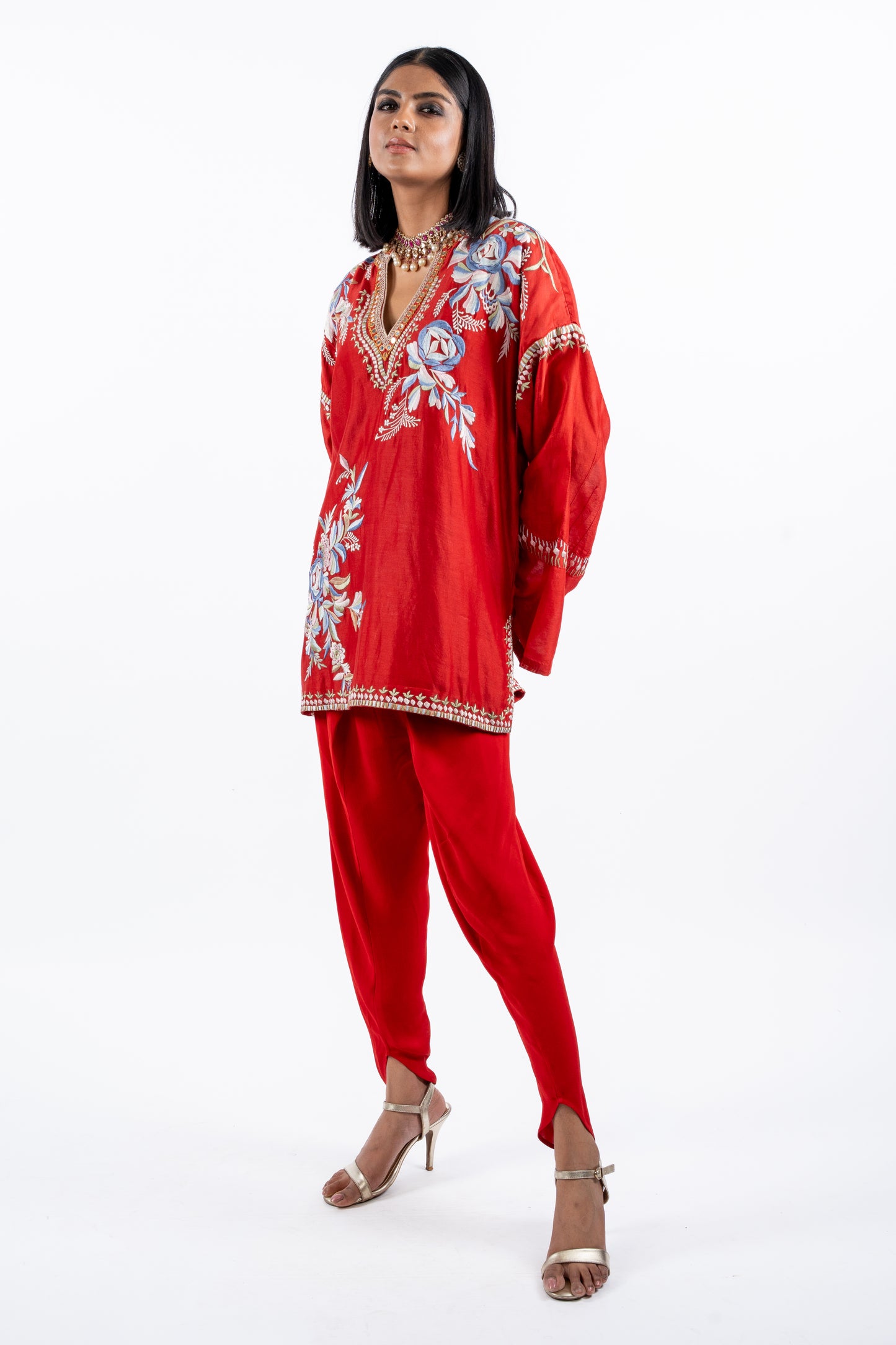 Crimson Bloom Embroidered Co-ord Set