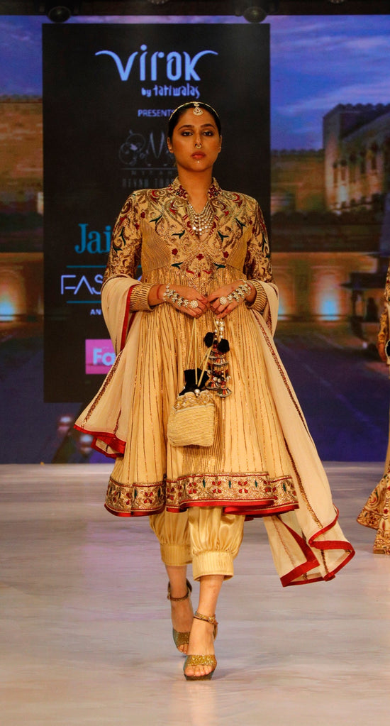 Cream and Gold Short Anarkali.