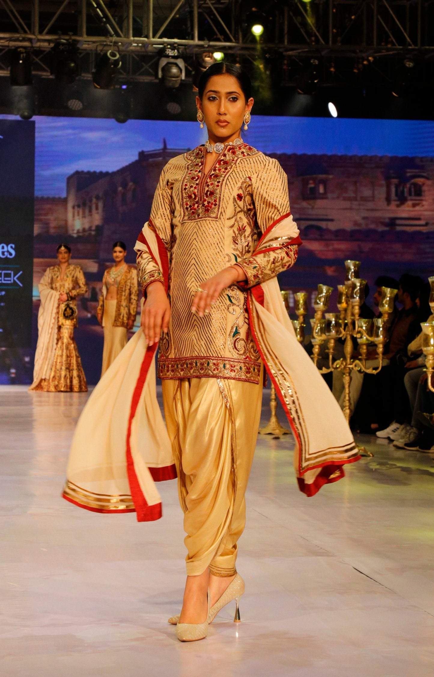 Cream and Gold Gota Patiala Suit.