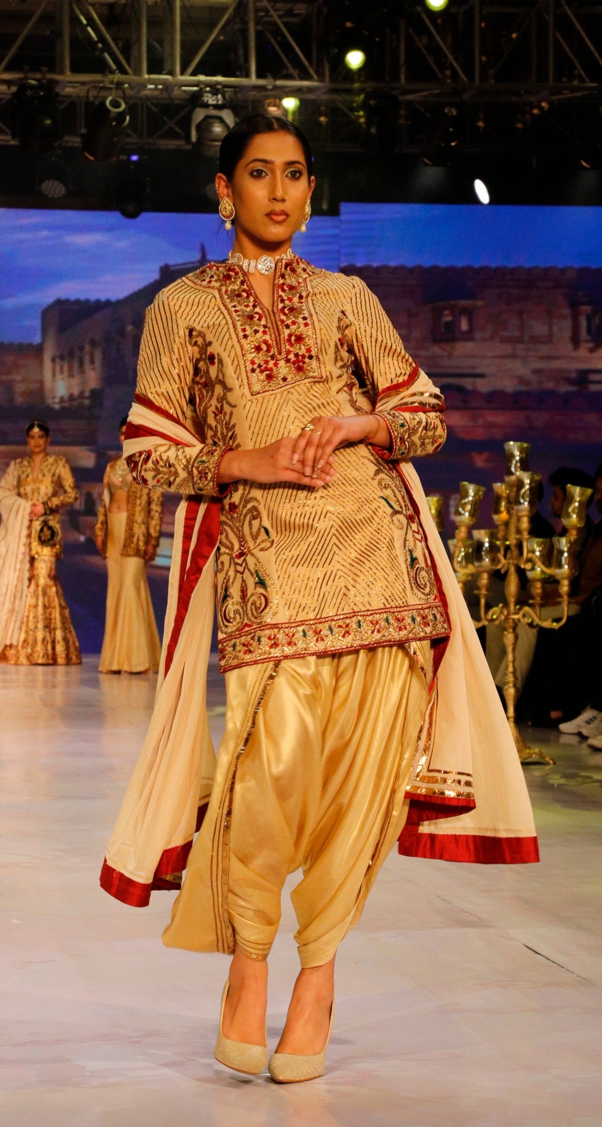 Cream and Gold Gota Patiala Suit.