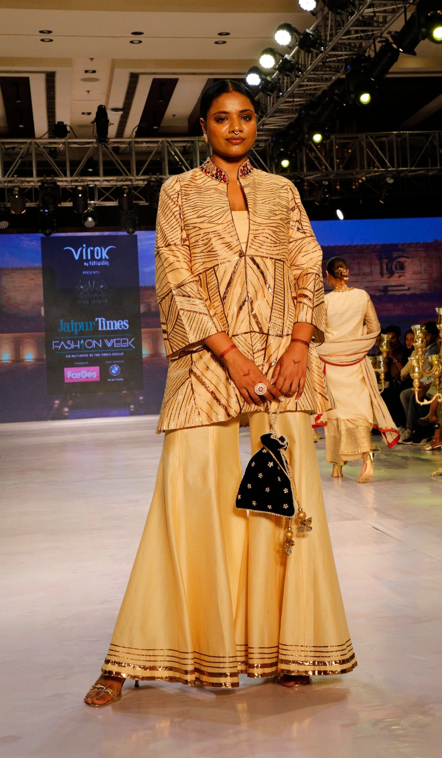 Cream and Gold 3 piece Sharara.